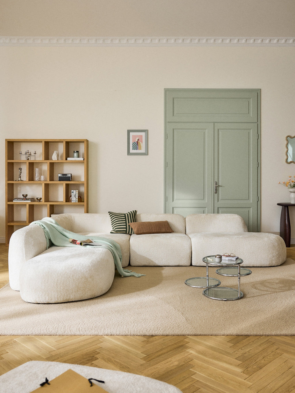 XL Modulares Teddy-Bouclé-Ecksofa Wolke mit Chaiselongue