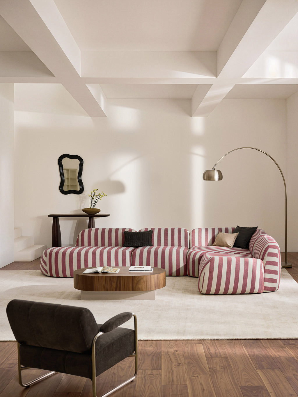 Modulares Gestreiftes XL-Ecksofa Wolke mit Chaiselongue