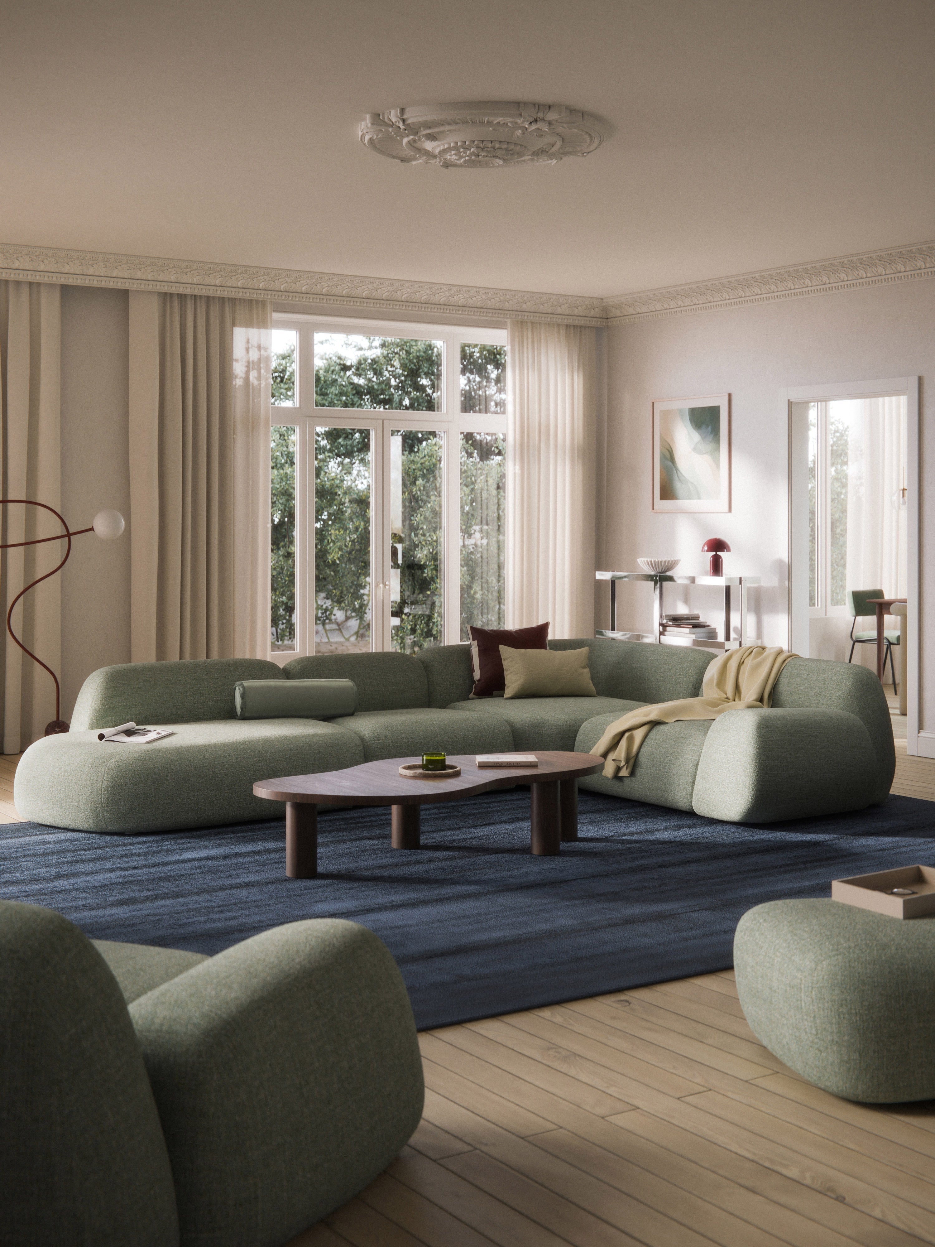 Modulares Bouclé-XL-Ecksofa Wolke mit Chaiselongue