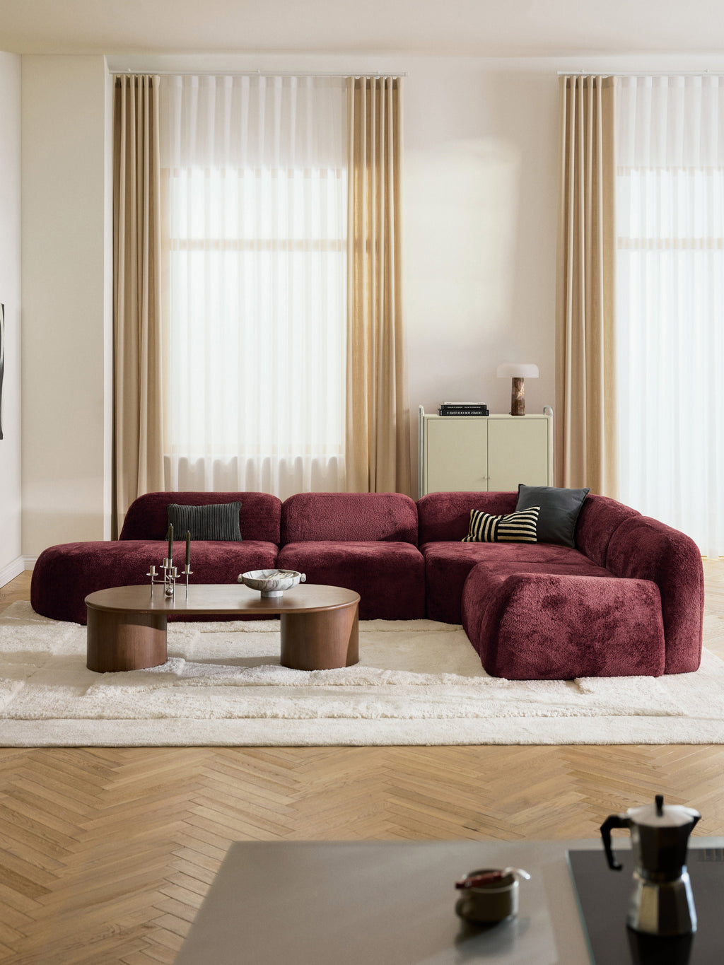 XL Modulares Teddy-Bouclé-Ecksofa Wolke mit Chaiselongue
