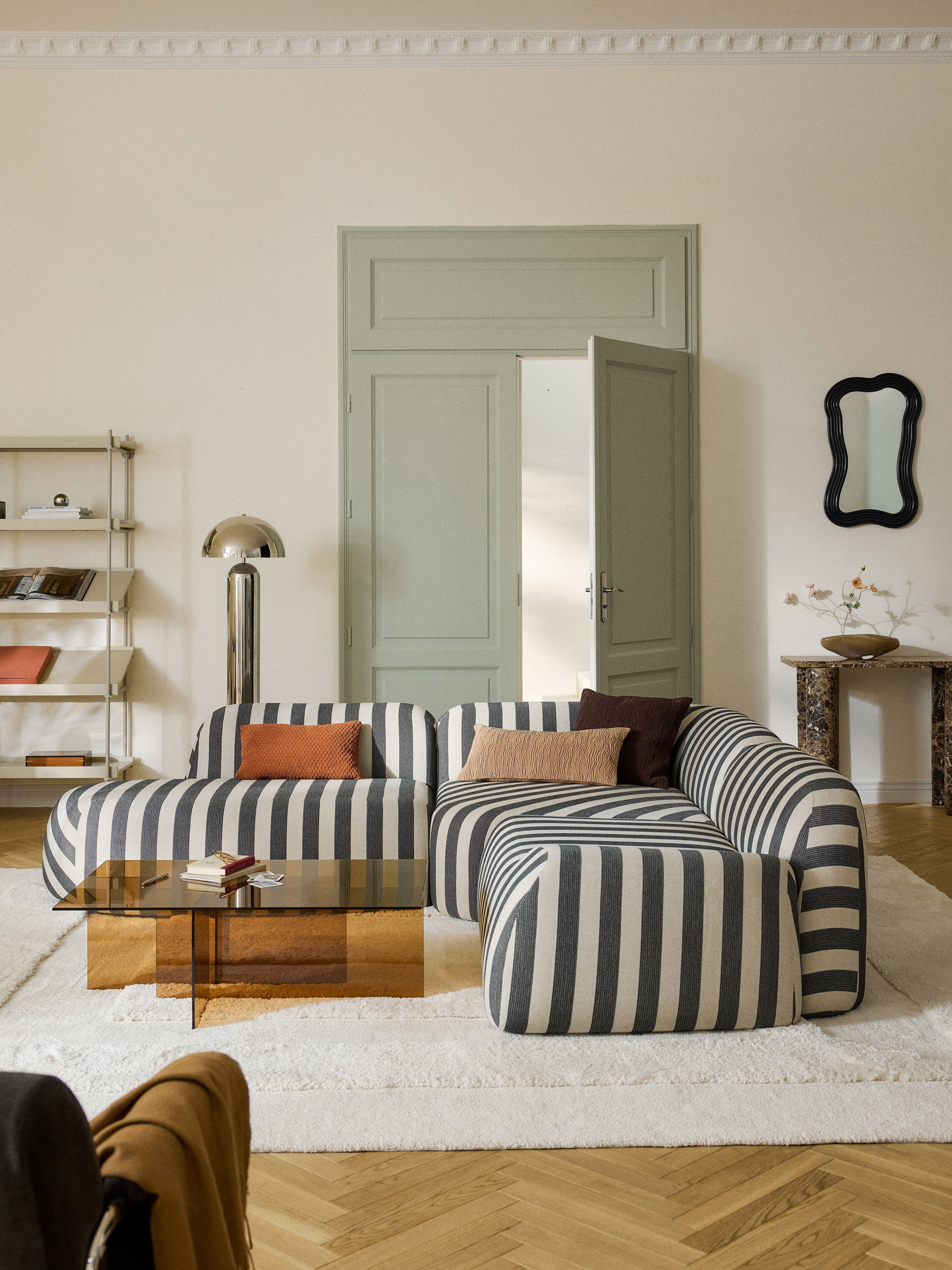 Modulares Gestreiftes Ecksofa Wolke (4-Sitzer) mit Chaiselongue