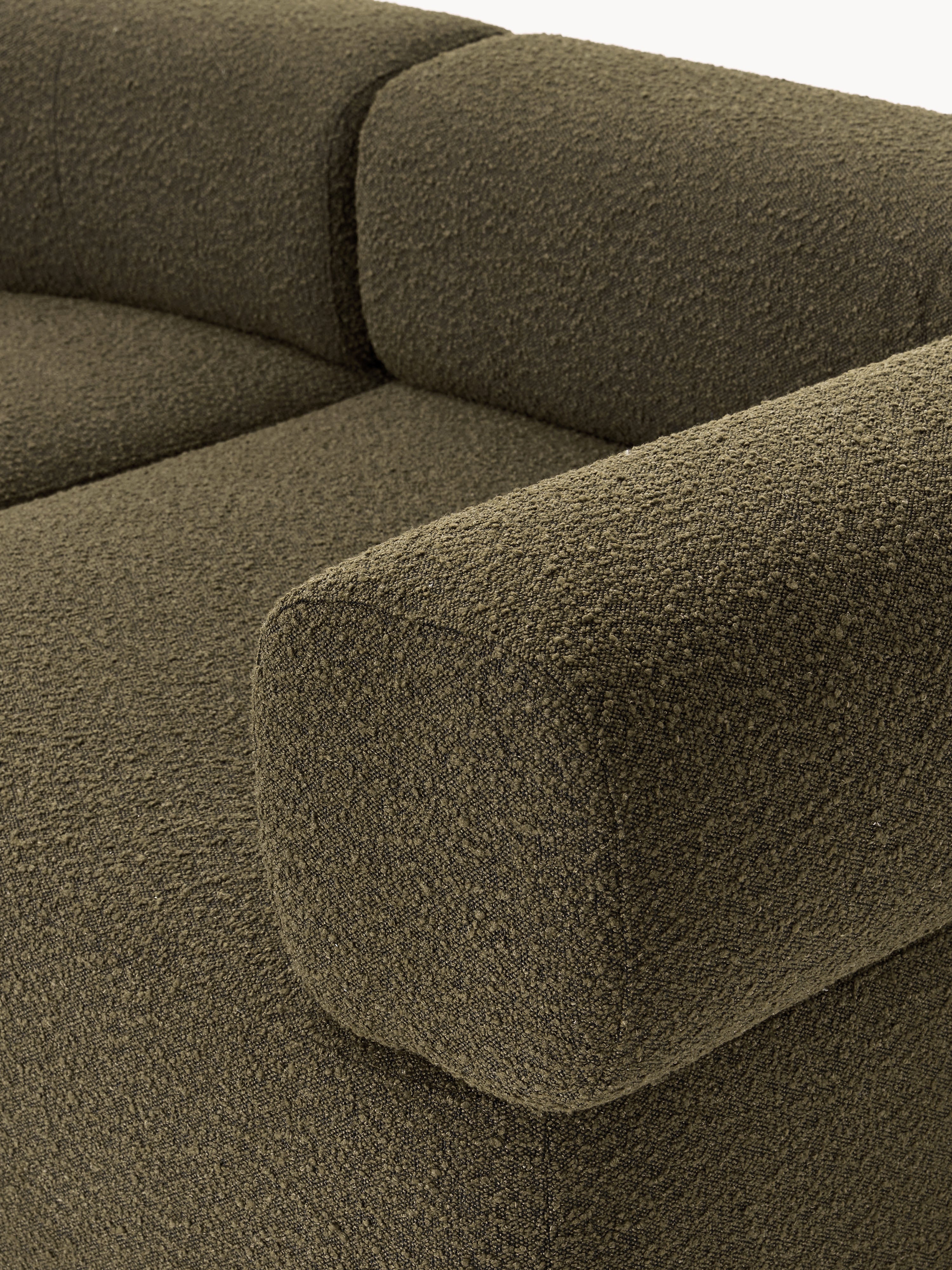 Großes modulares Bouclé-Sofa Anton mit Hocker (links/rechts)