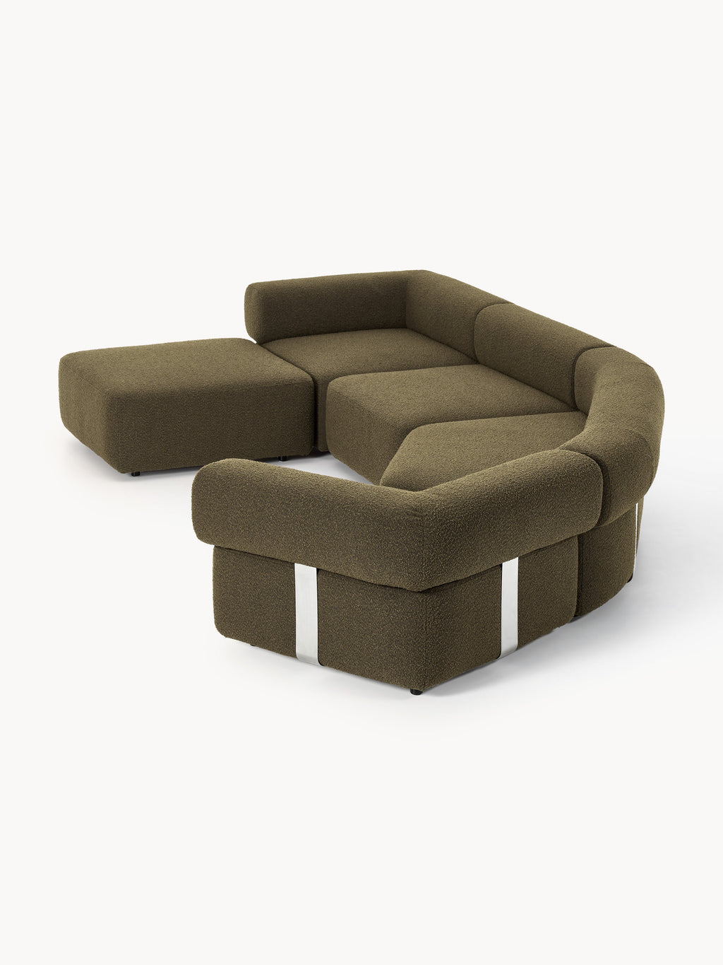 Großes modulares Bouclé-Sofa Anton mit Hocker (links/rechts)