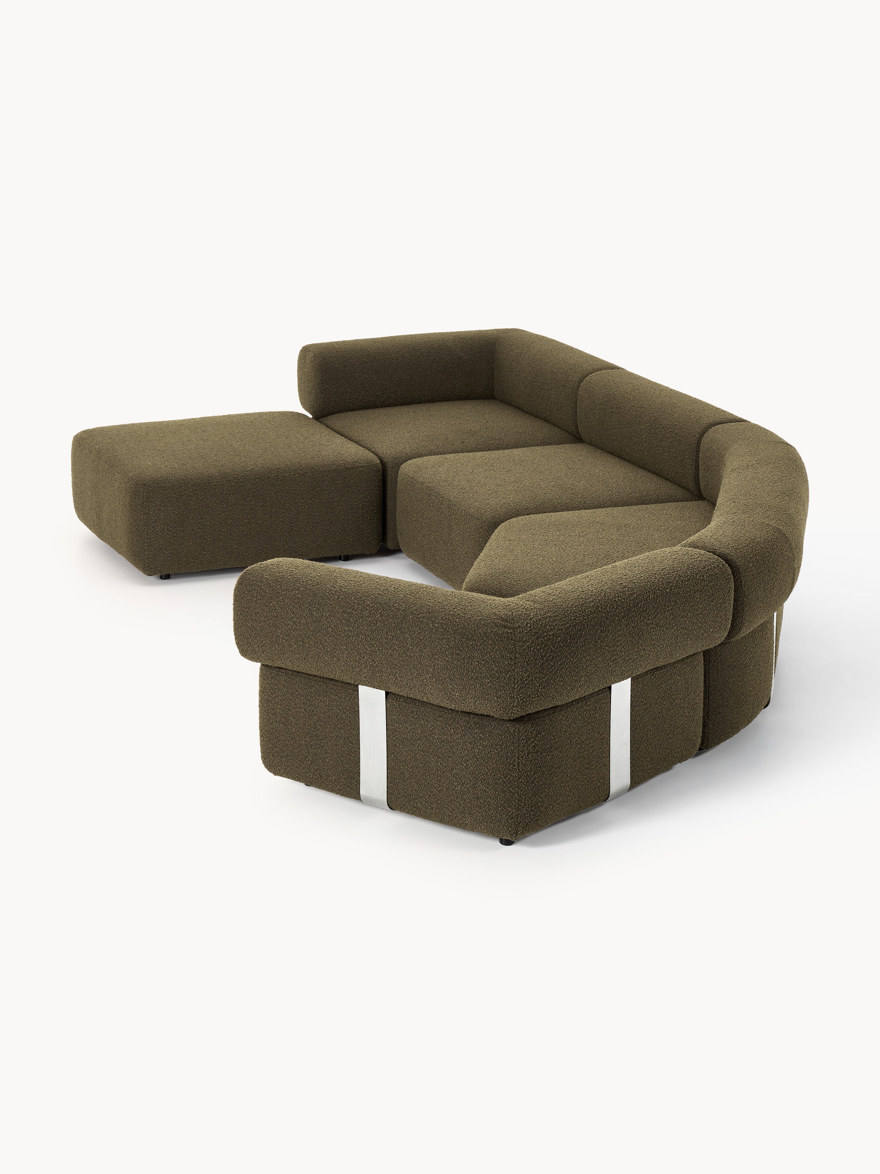 Großes modulares Bouclé-Sofa Anton mit Hocker (links/rechts)