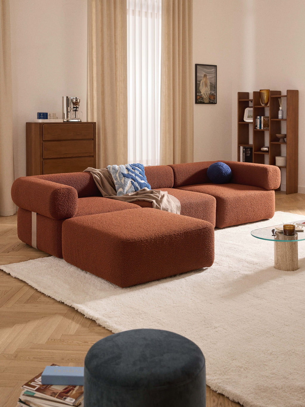 Bouclé-Sofa-Hocker Anton