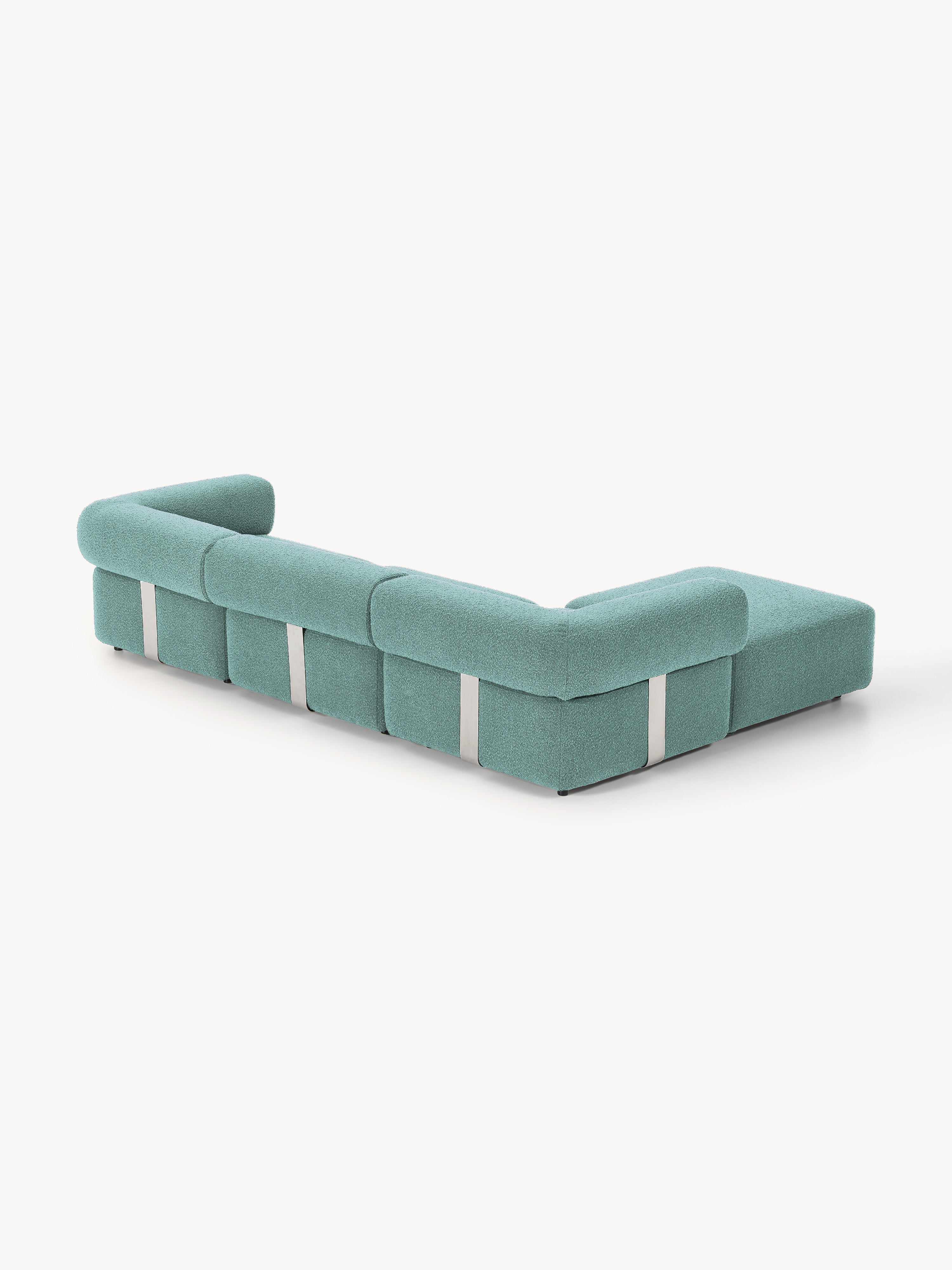 Modulares Bouclé-Sofa Anton (4-Sitzer) mit Hocker (links/rechts)