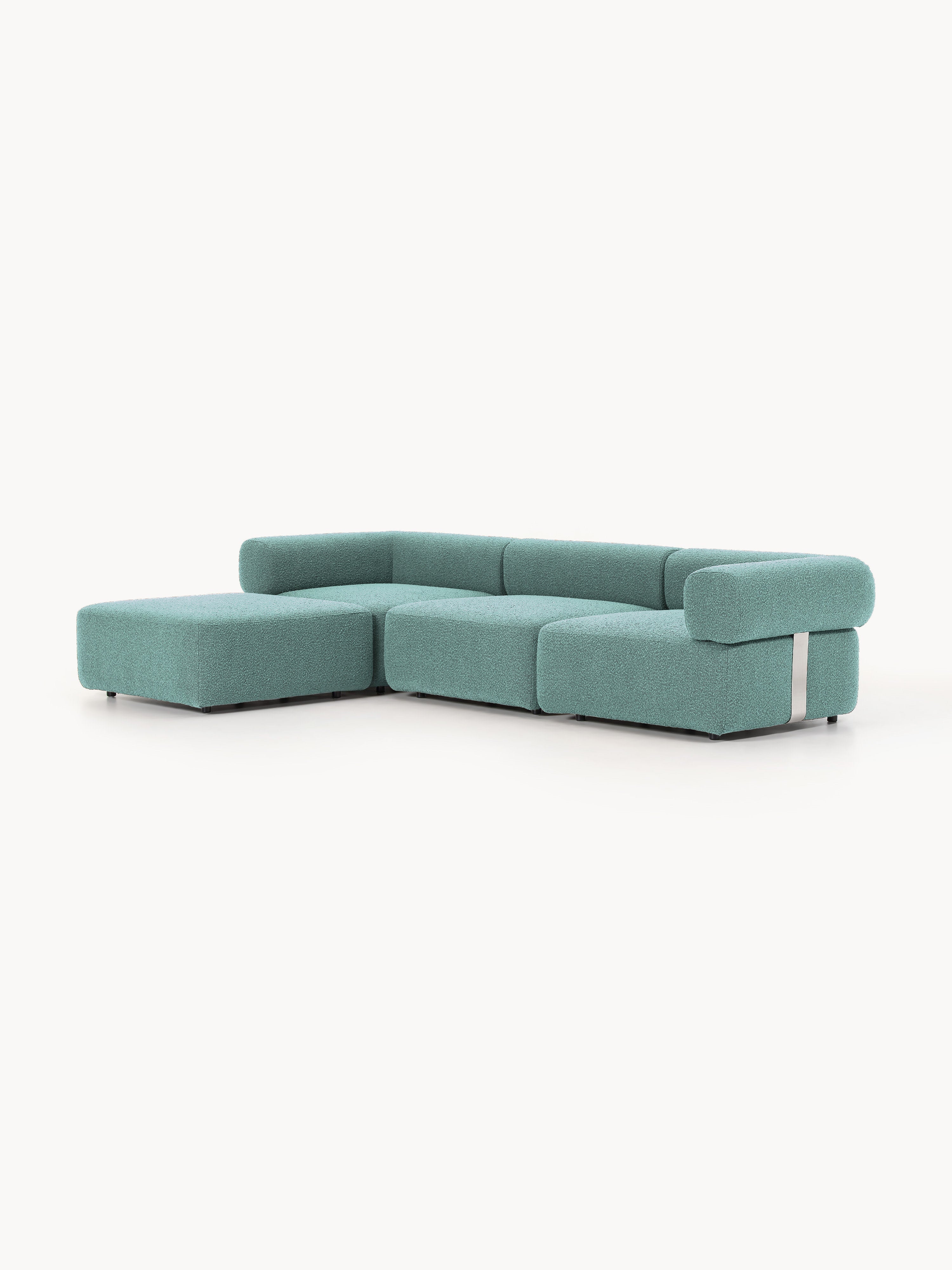 Modulares Bouclé-Sofa Anton (4-Sitzer) mit Hocker (links/rechts)