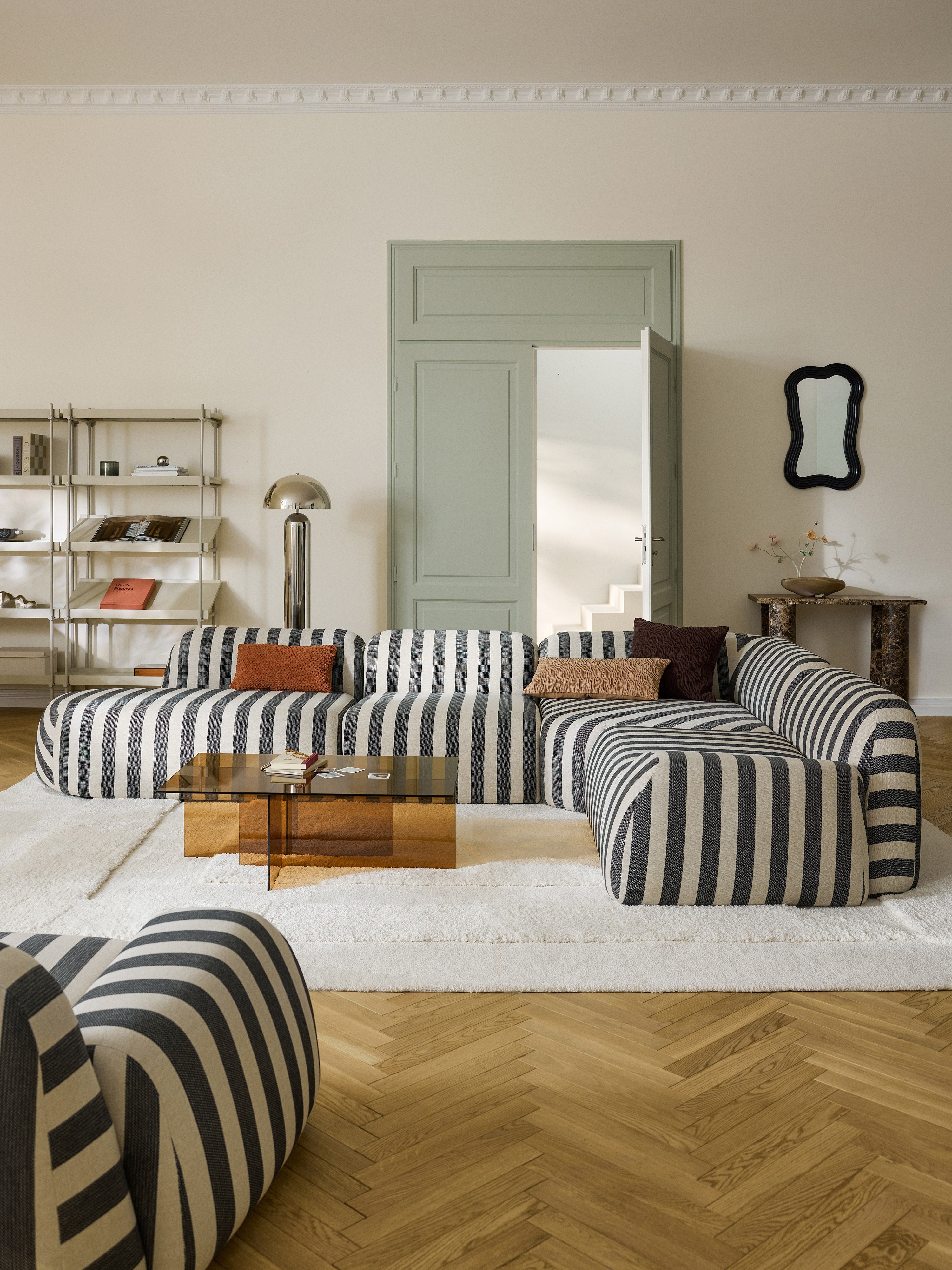 Gestreiftes Modulares XL-Ecksofa Wolke (4-Sitzer) mit Chaiselongue