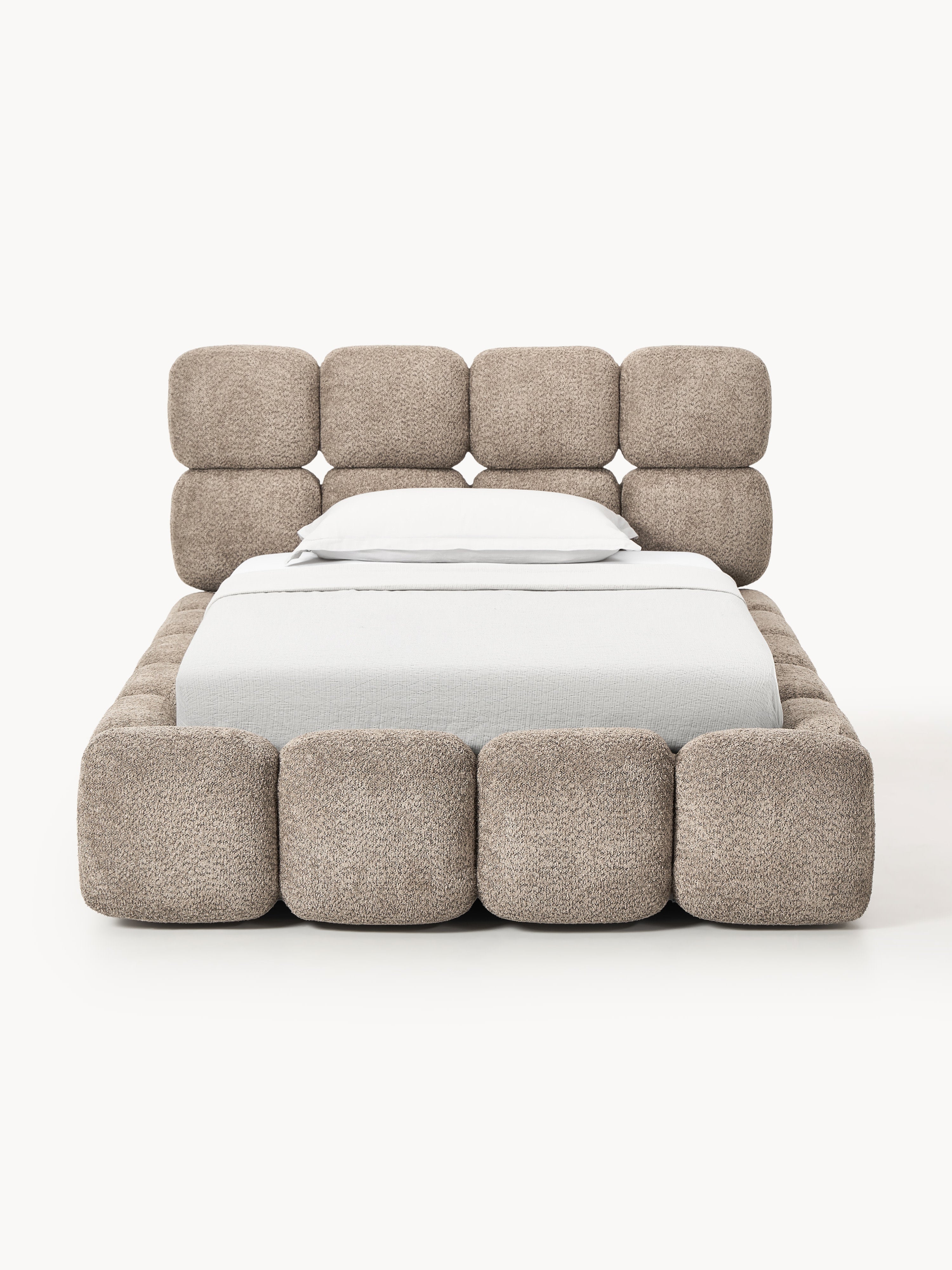 Einzelbett Tayla mit Stauraum aus Teddy-Bouclé