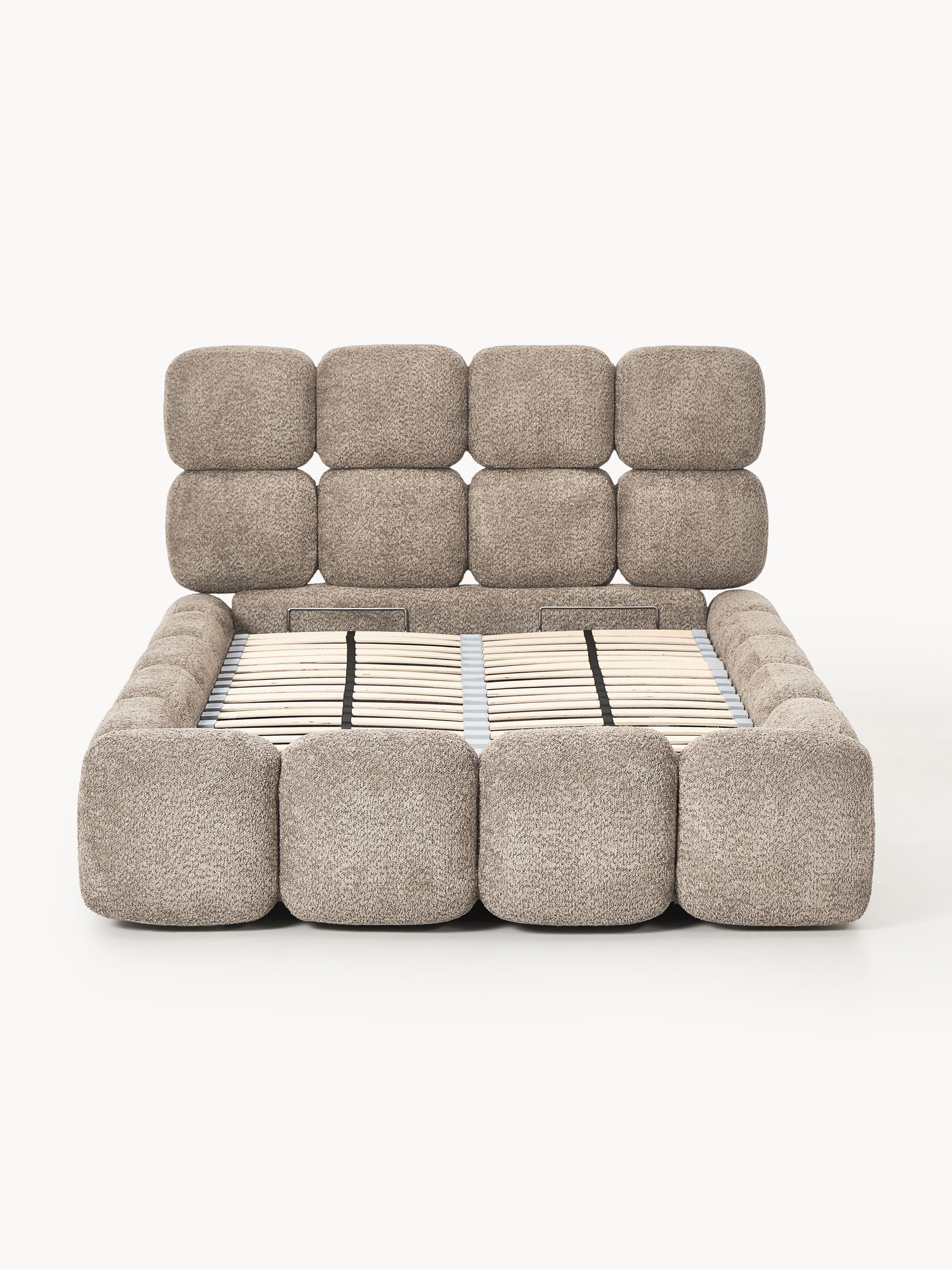 Einzelbett Tayla mit Stauraum aus Teddy-Bouclé