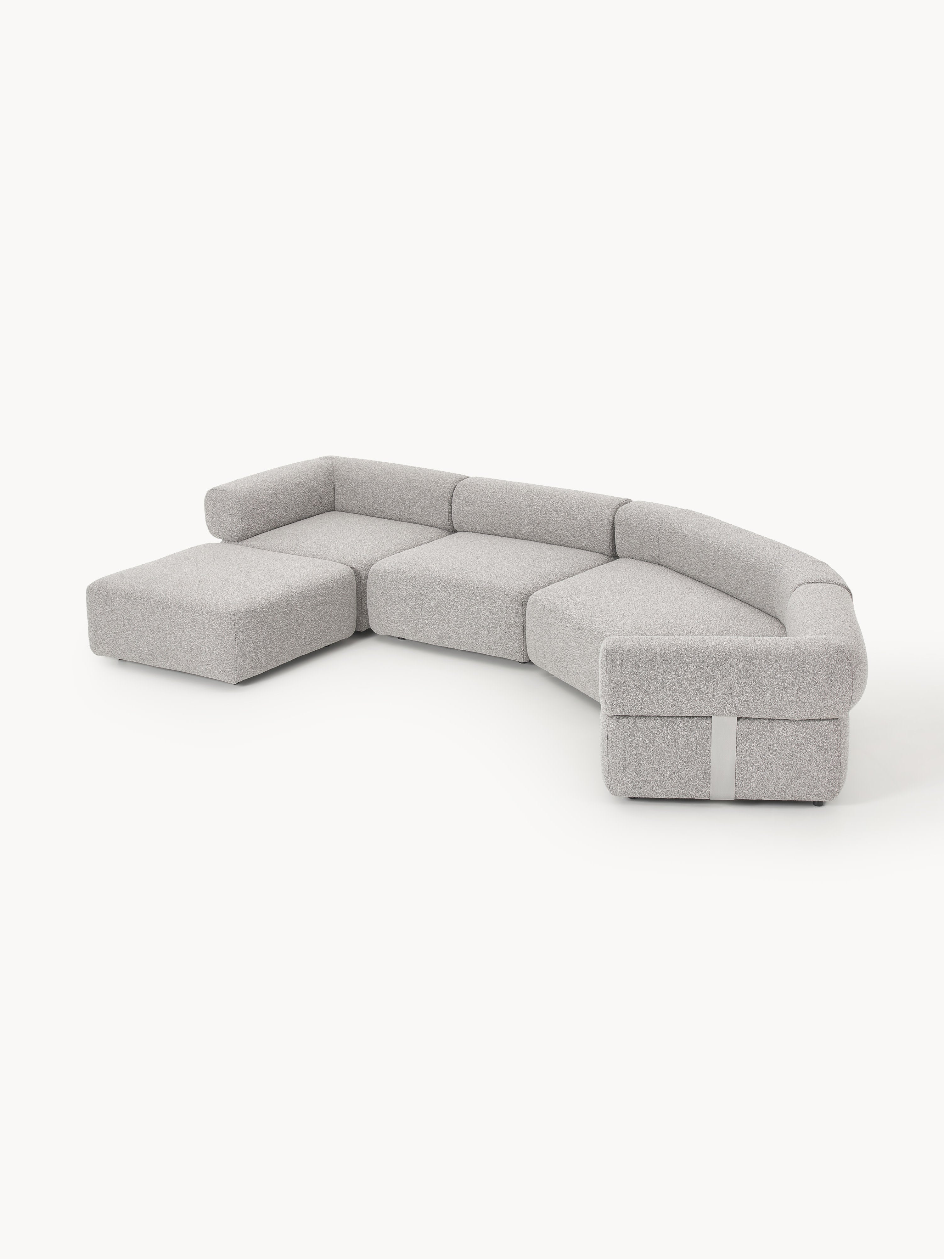 Großes modulares Bouclé-Sofa Anton mit Hocker (links/rechts)