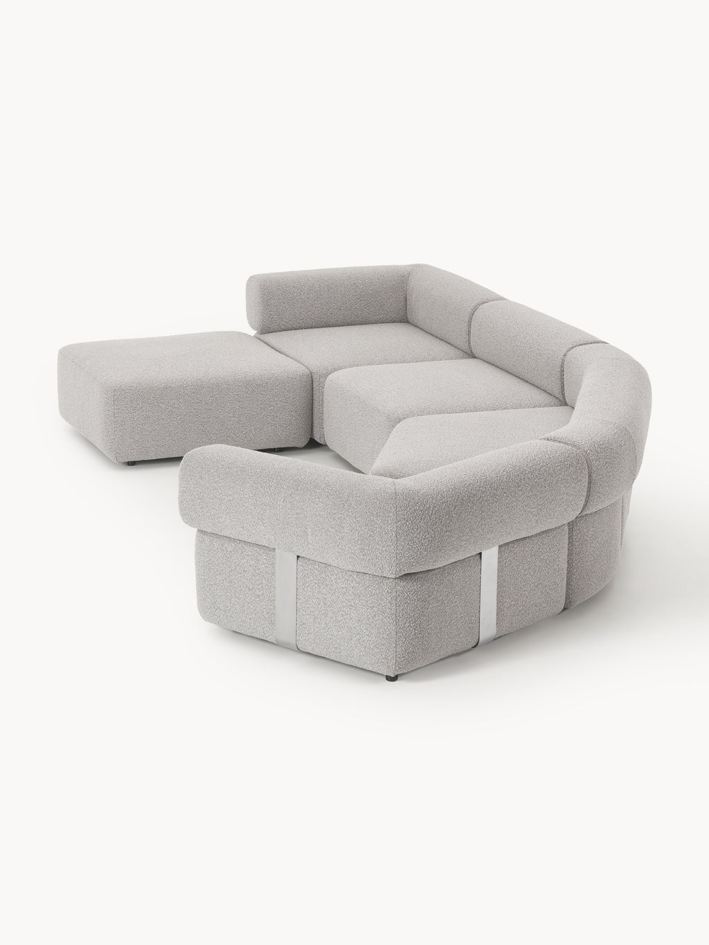 Großes modulares Bouclé-Sofa Anton mit Hocker (links/rechts)