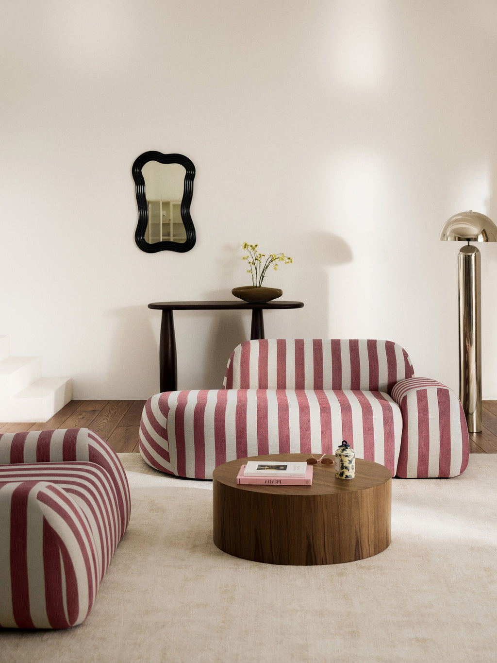 Gestreiftes Sofa Wolke (2-Sitzer) mit Chaiselongue