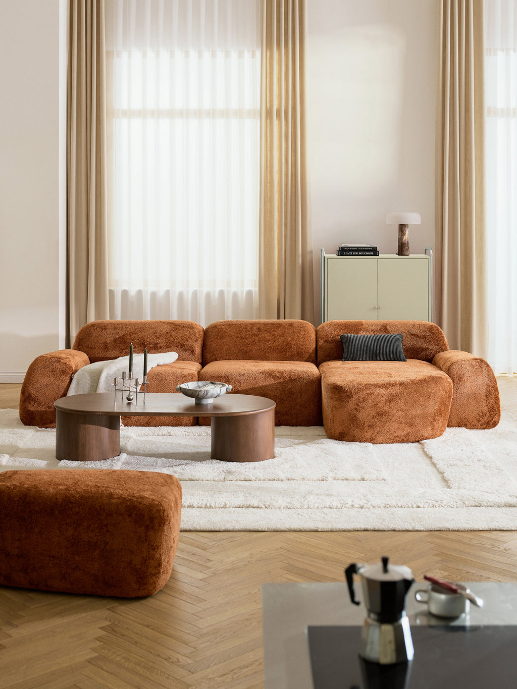 Modulares Teddy-Bouclé-Ecksofa Wolke (4-Sitzer)