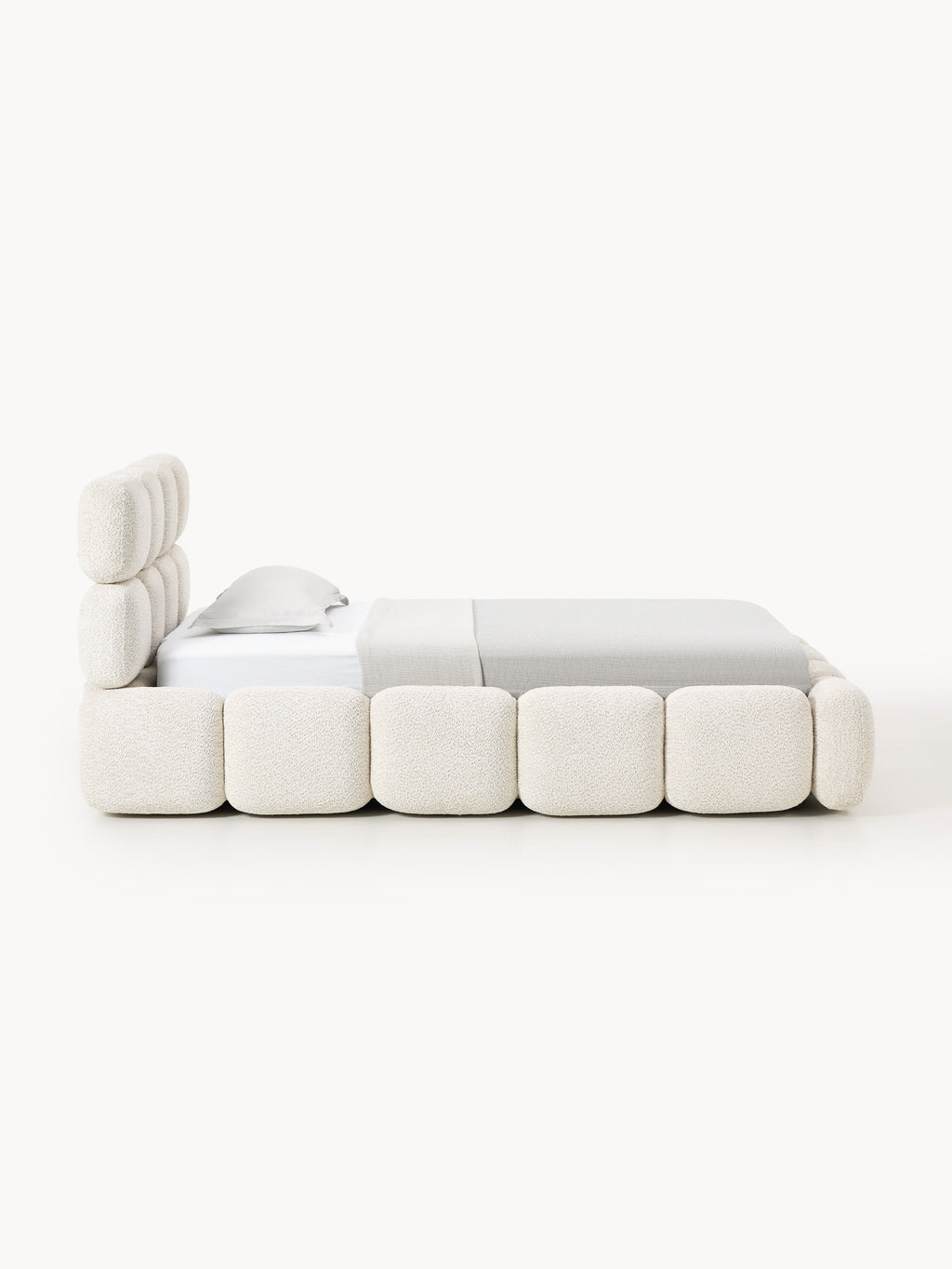 Einzelbett Tayla mit Stauraum aus Teddy-Bouclé
