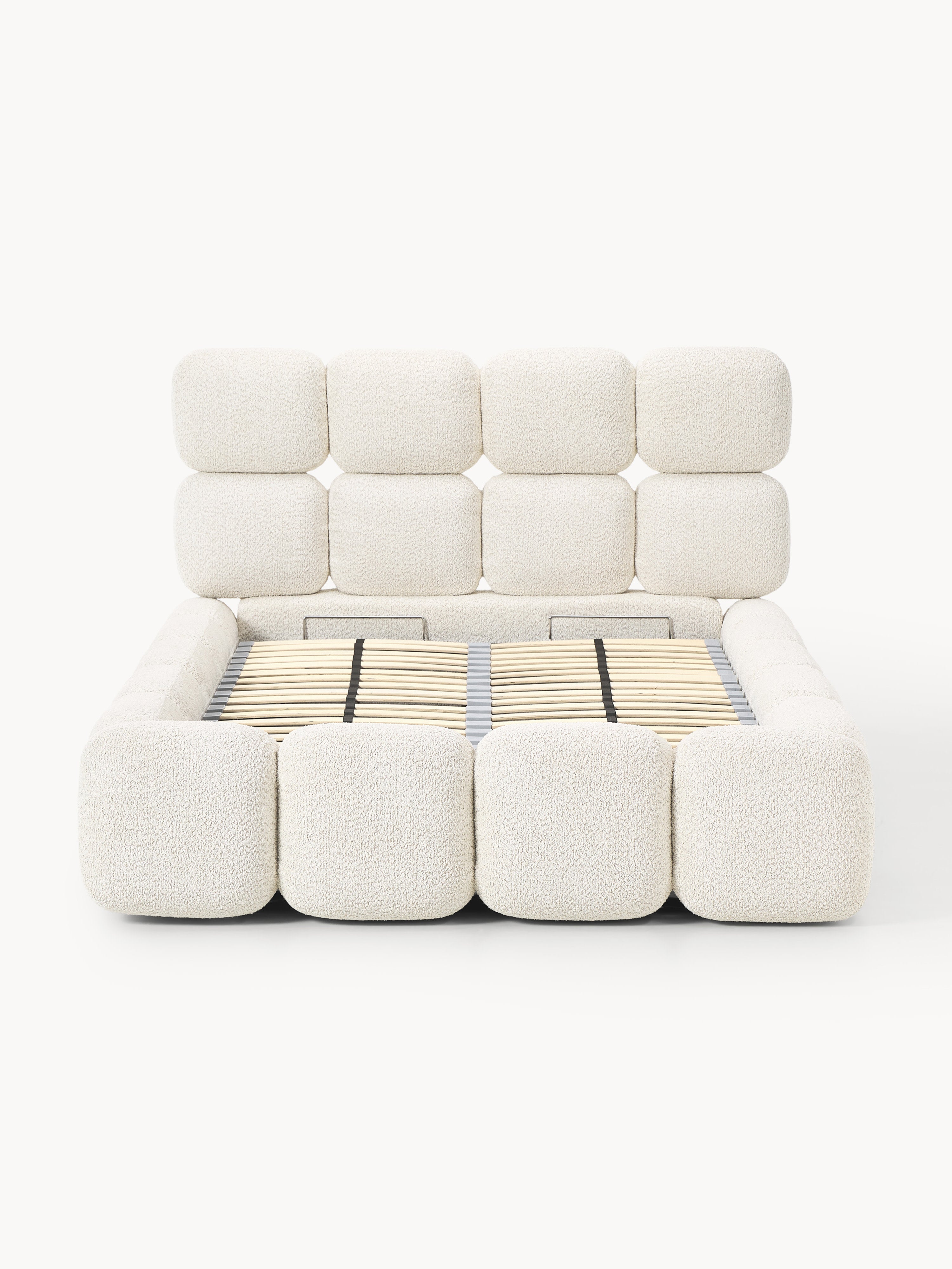 Einzelbett Tayla mit Stauraum aus Teddy-Bouclé