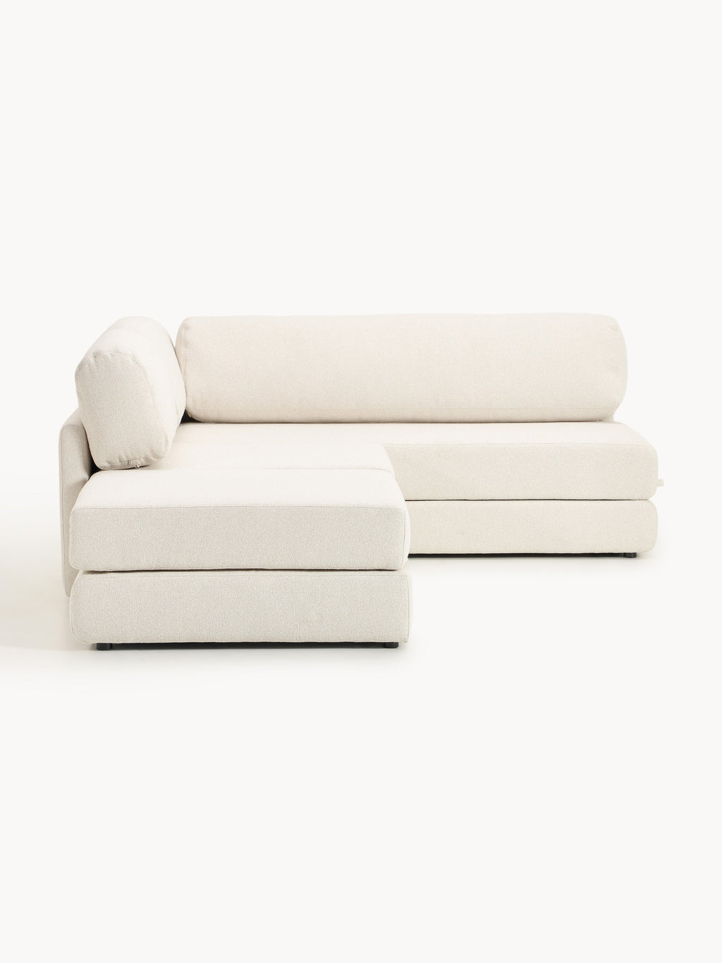 Bouclé-Eck-Schlafsofa Ladina mit Stauraum