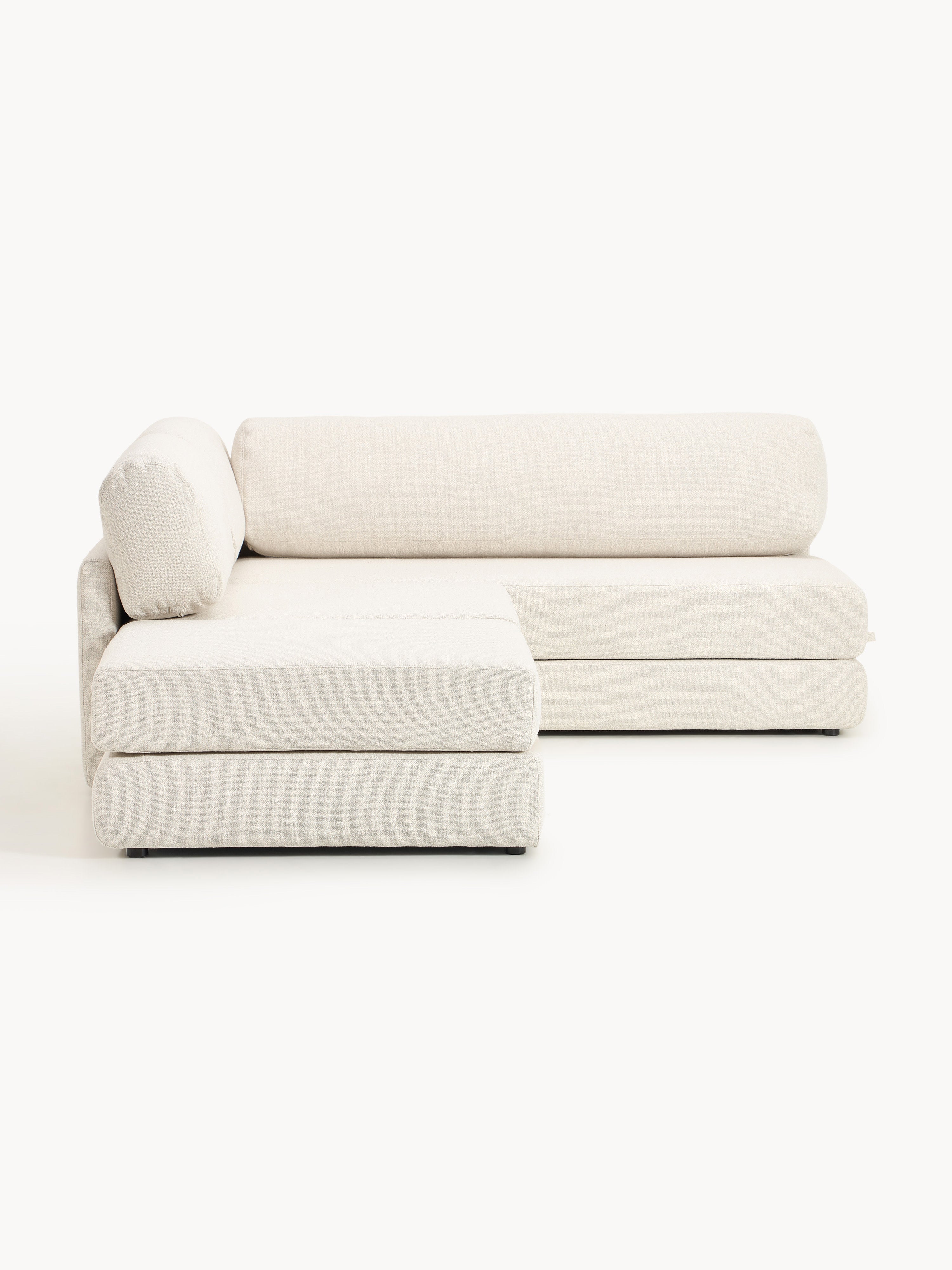 Bouclé-Eck-Schlafsofa Ladina mit Stauraum