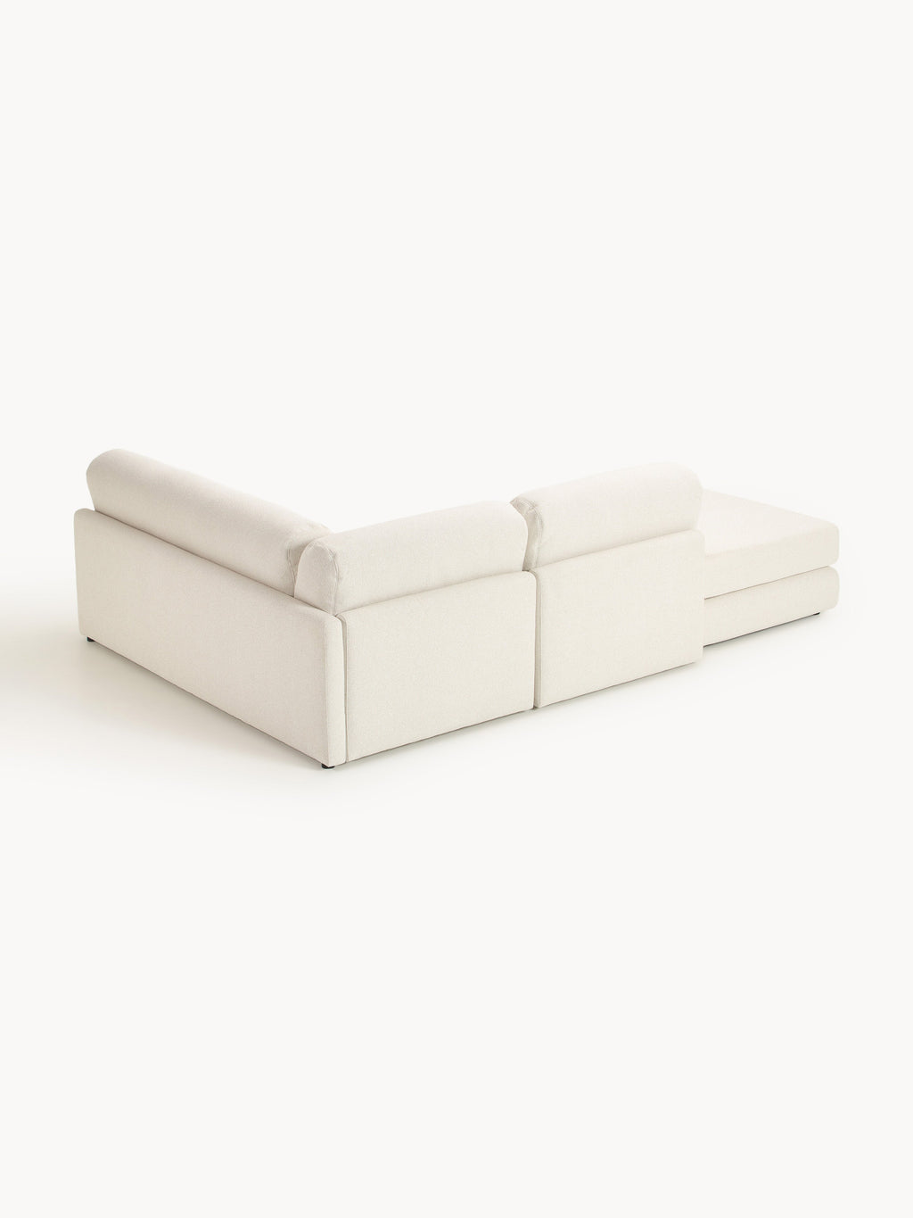 Bouclé-Eck-Schlafsofa Ladina mit Stauraum