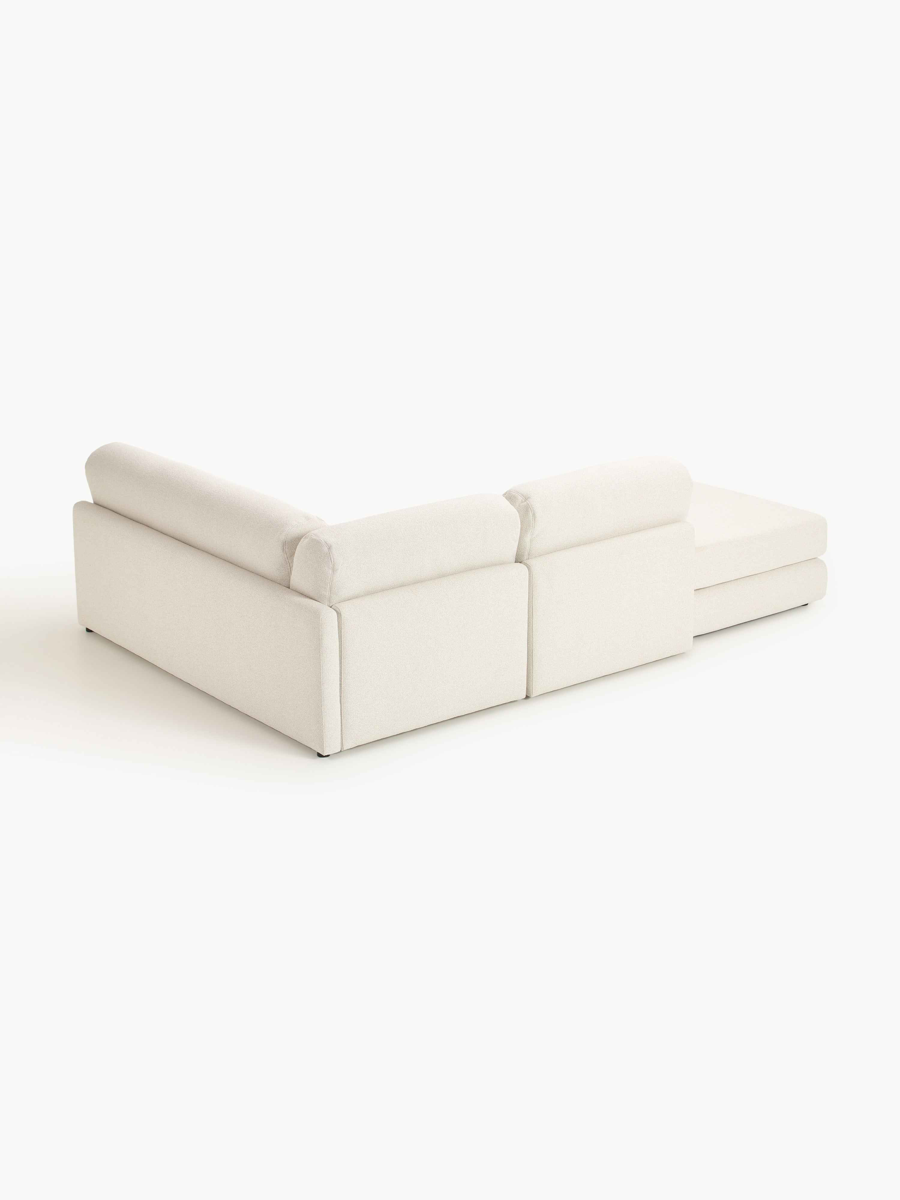Bouclé-Eck-Schlafsofa Ladina mit Stauraum