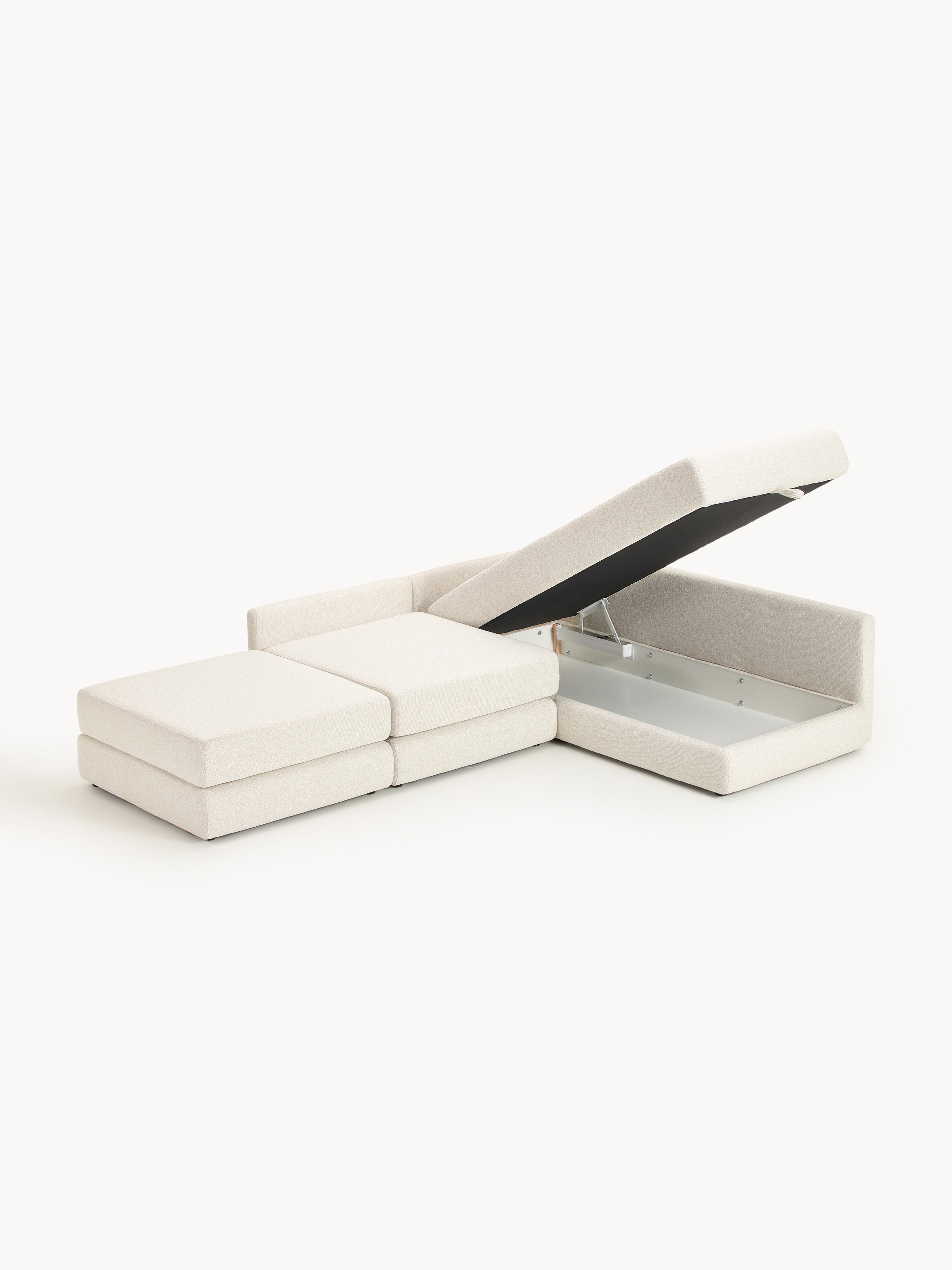 Bouclé-Eck-Schlafsofa Ladina mit Stauraum
