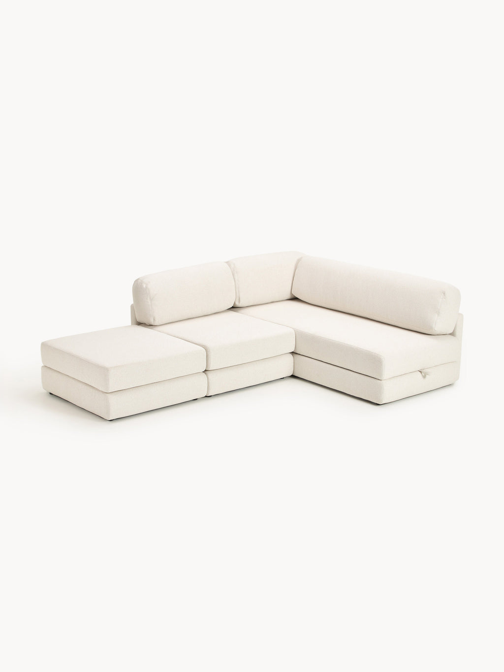Bouclé-Eck-Schlafsofa Ladina mit Stauraum