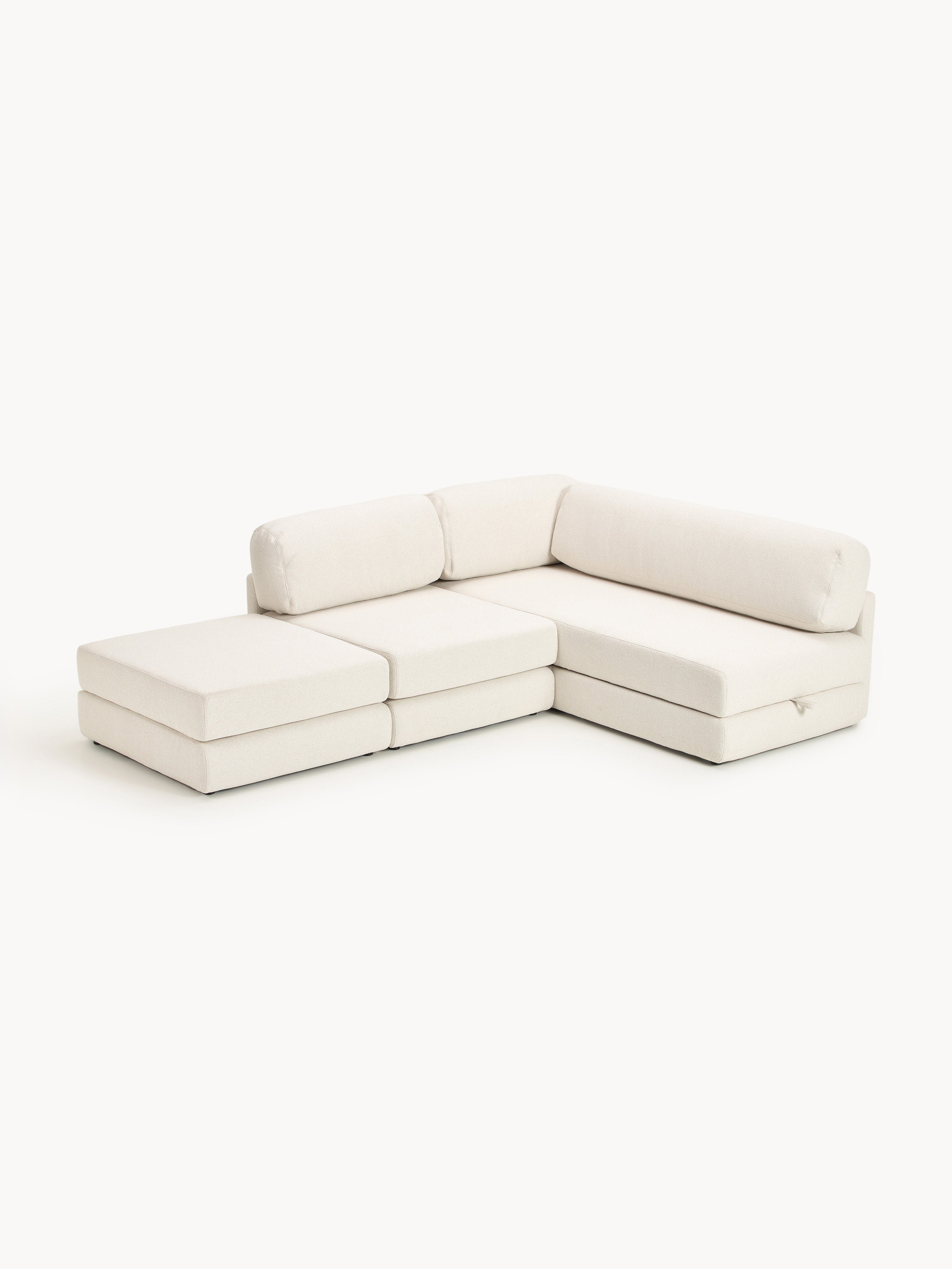 Bouclé-Eck-Schlafsofa Ladina mit Stauraum