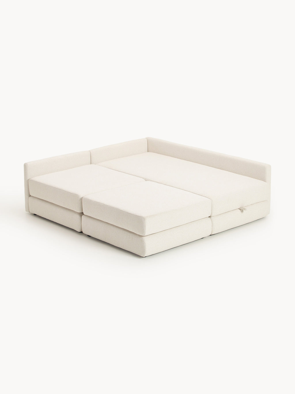 Bouclé-Eck-Schlafsofa Ladina mit Stauraum