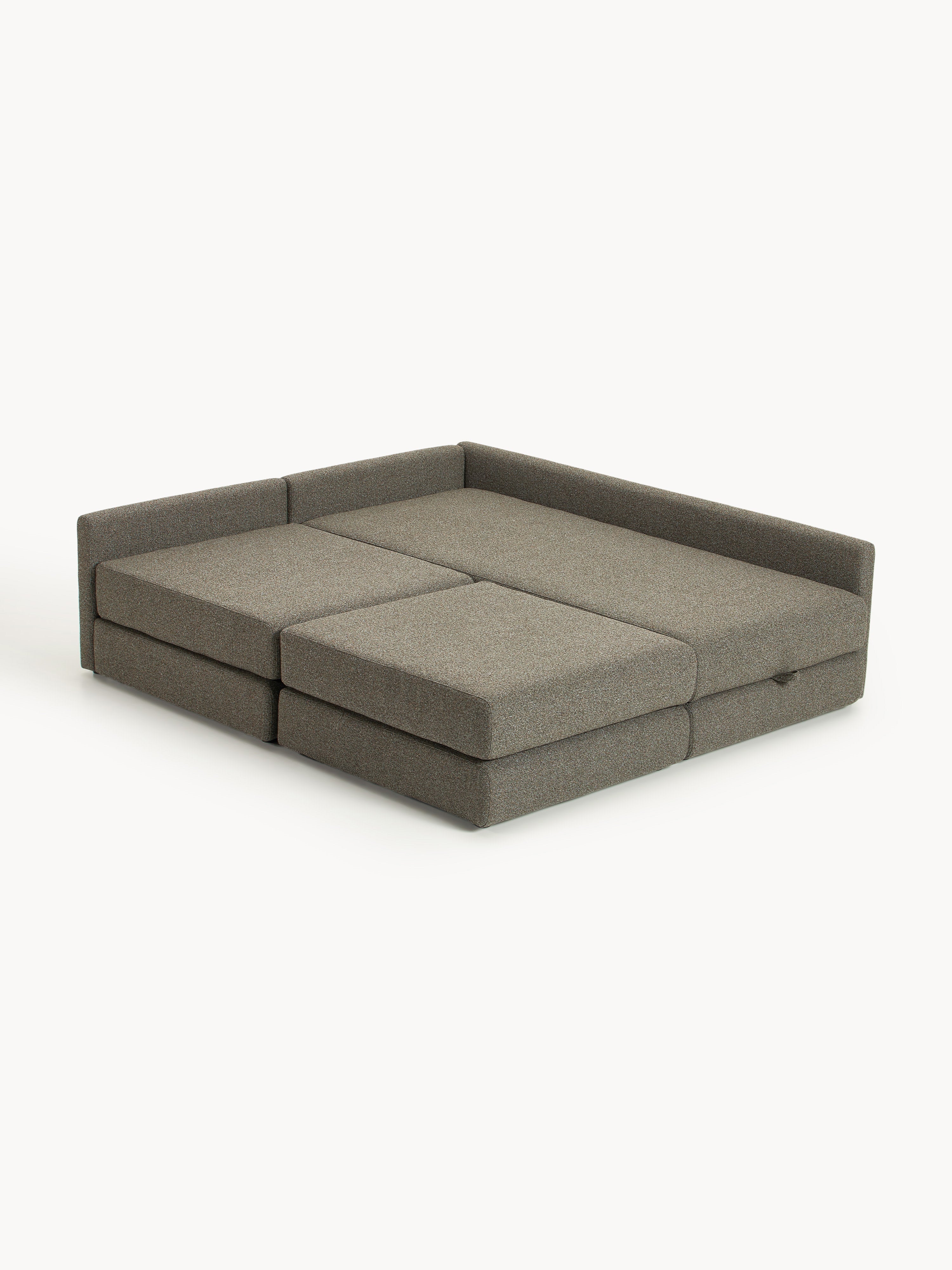 Bouclé-Eck-Schlafsofa Ladina mit Stauraum
