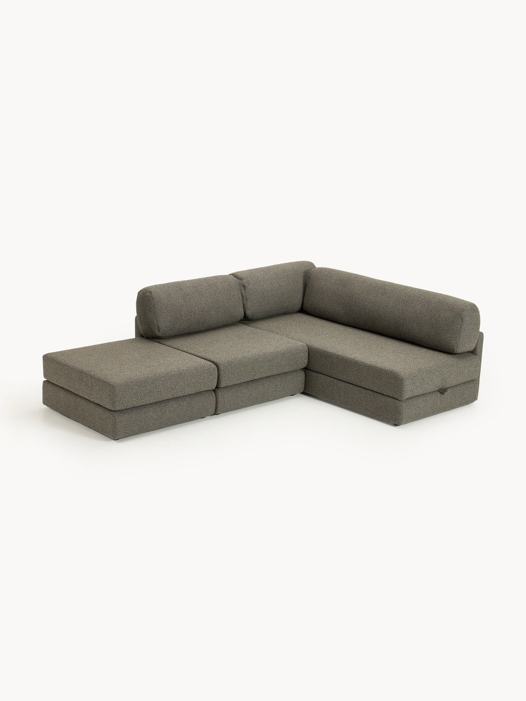Bouclé-Eck-Schlafsofa Ladina mit Stauraum