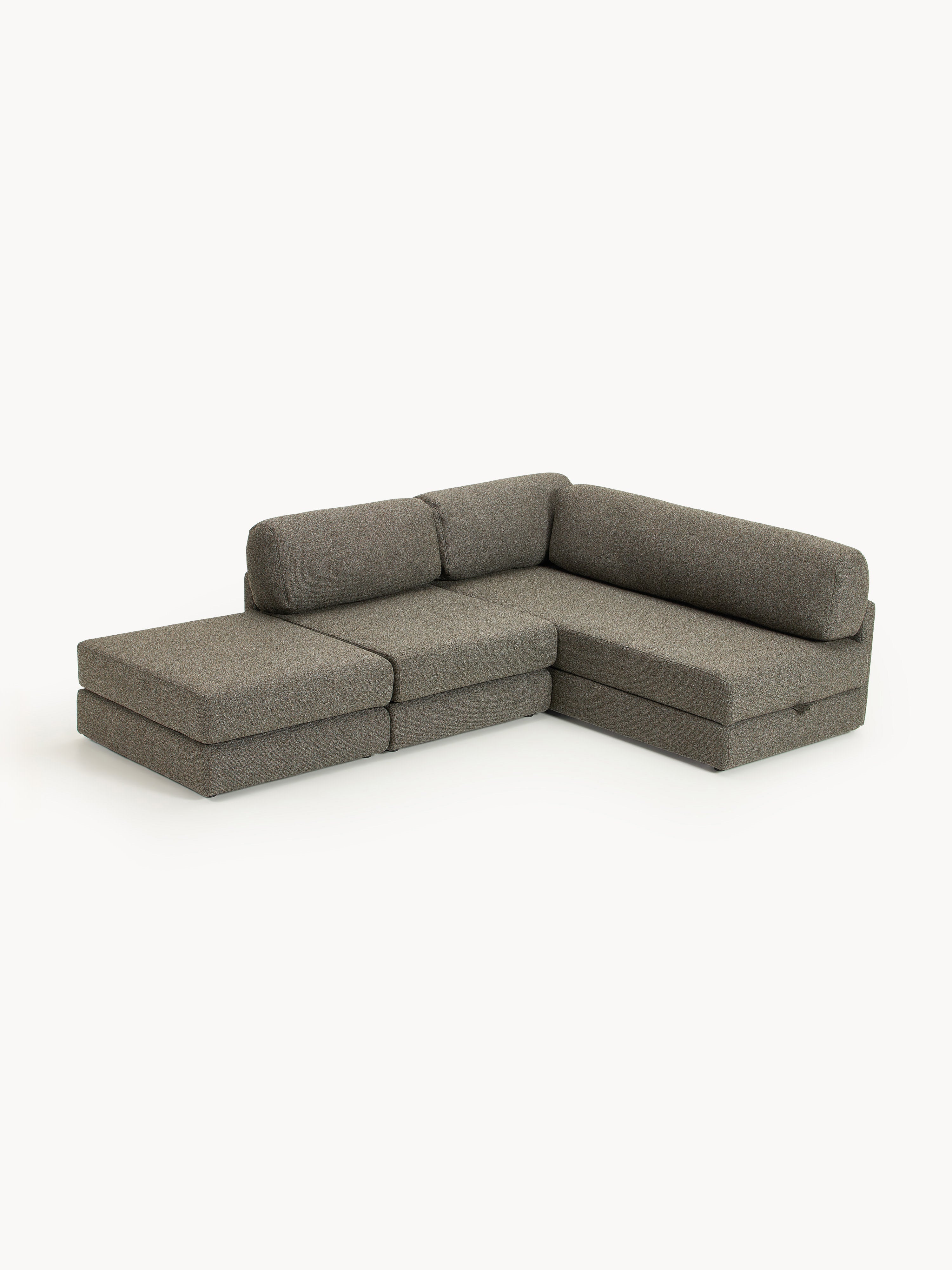 Bouclé-Eck-Schlafsofa Ladina mit Stauraum