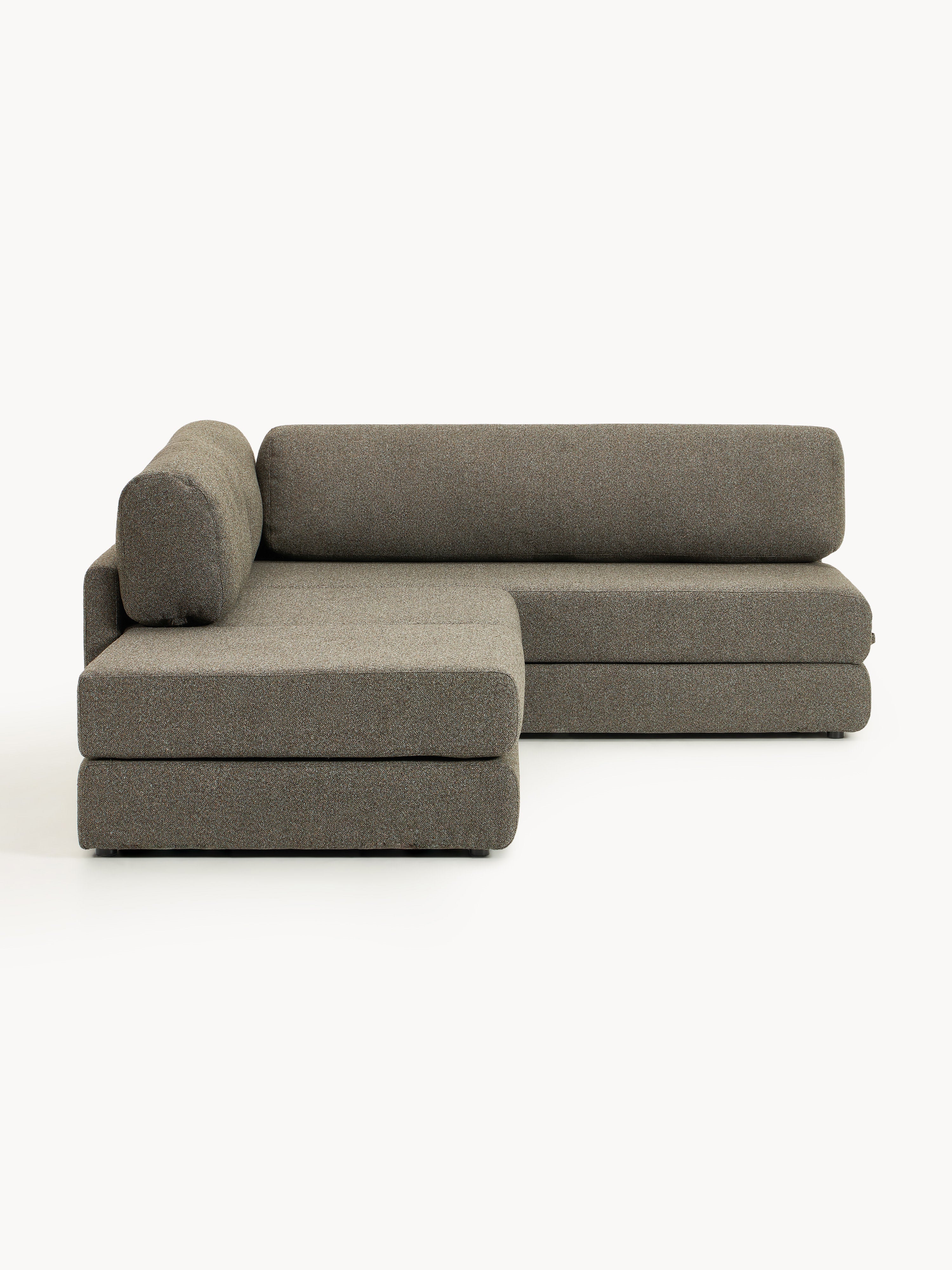 Bouclé-Eck-Schlafsofa Ladina mit Stauraum