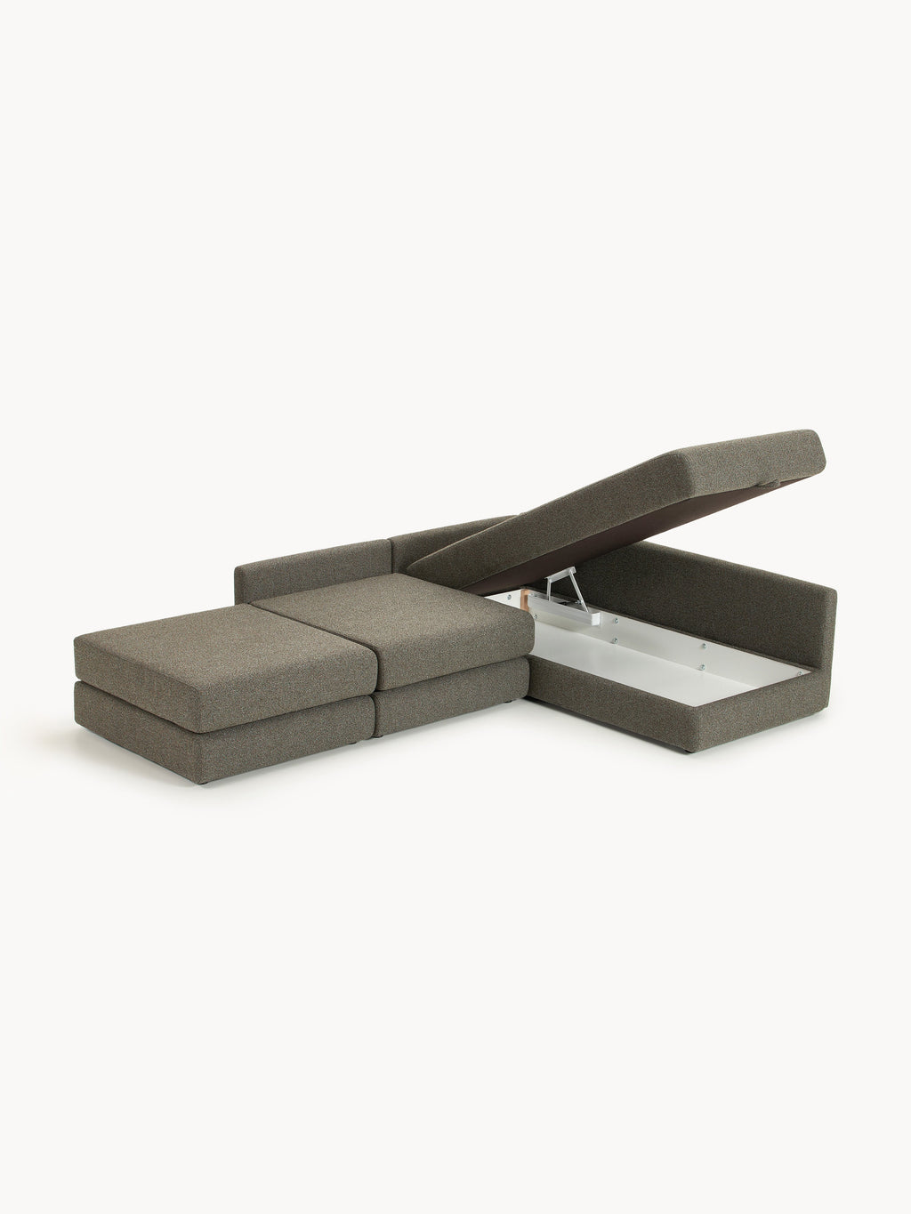 Bouclé-Eck-Schlafsofa Ladina mit Stauraum