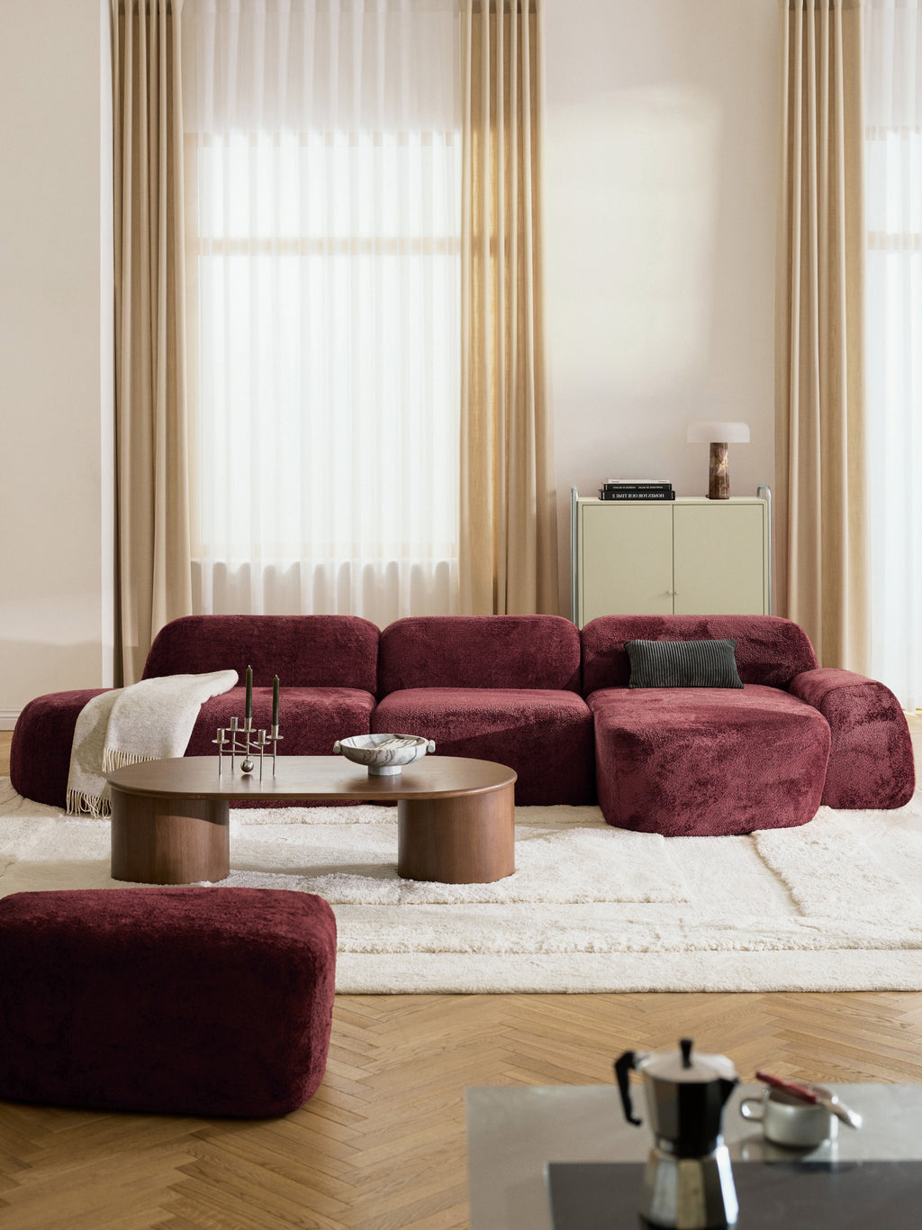 Modulares Teddy-Bouclé-Ecksofa Wolke (4-Sitzer) mit Chaiselongue