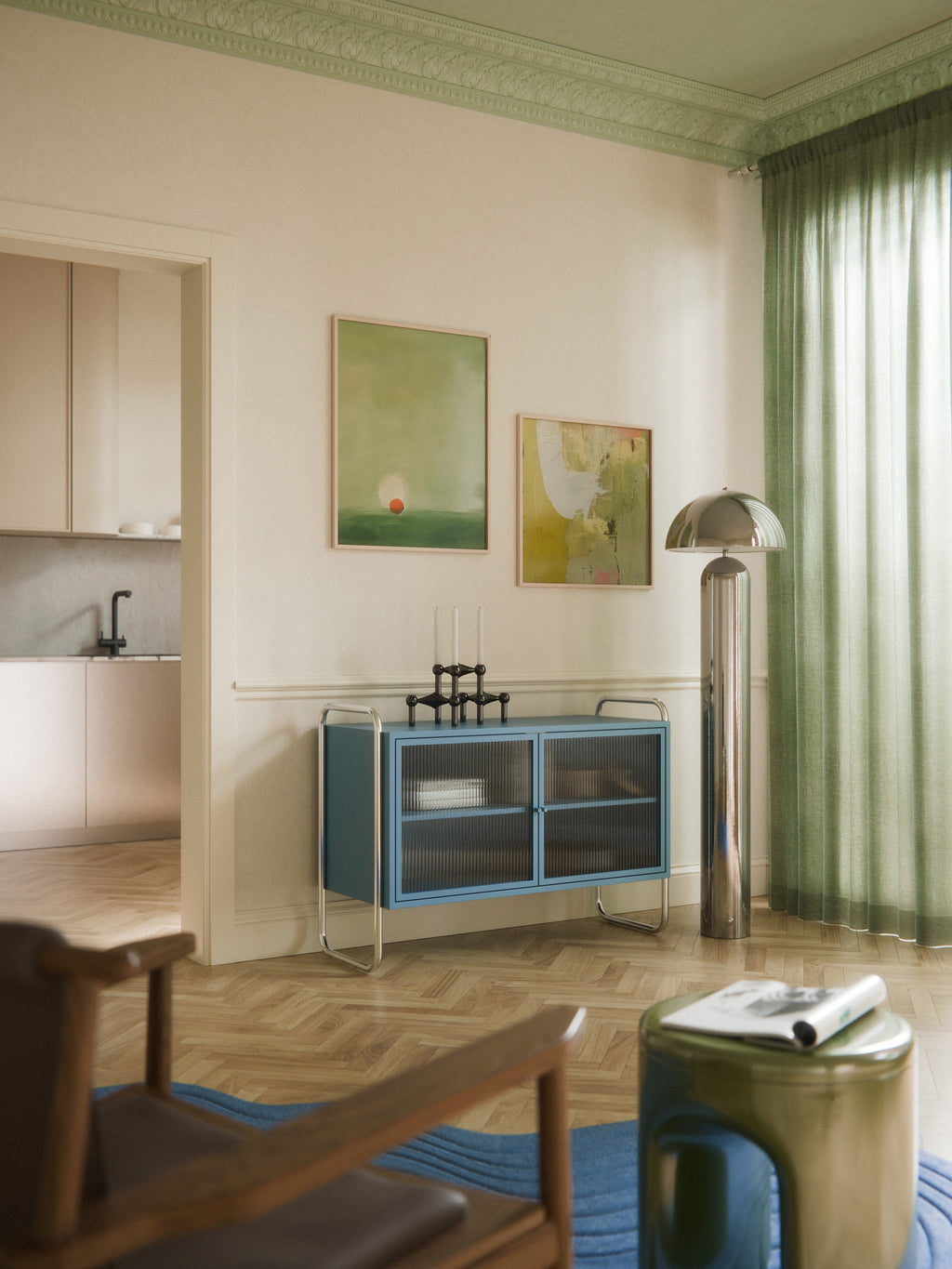 Metall-Sideboard Robyn mit Glas-Front