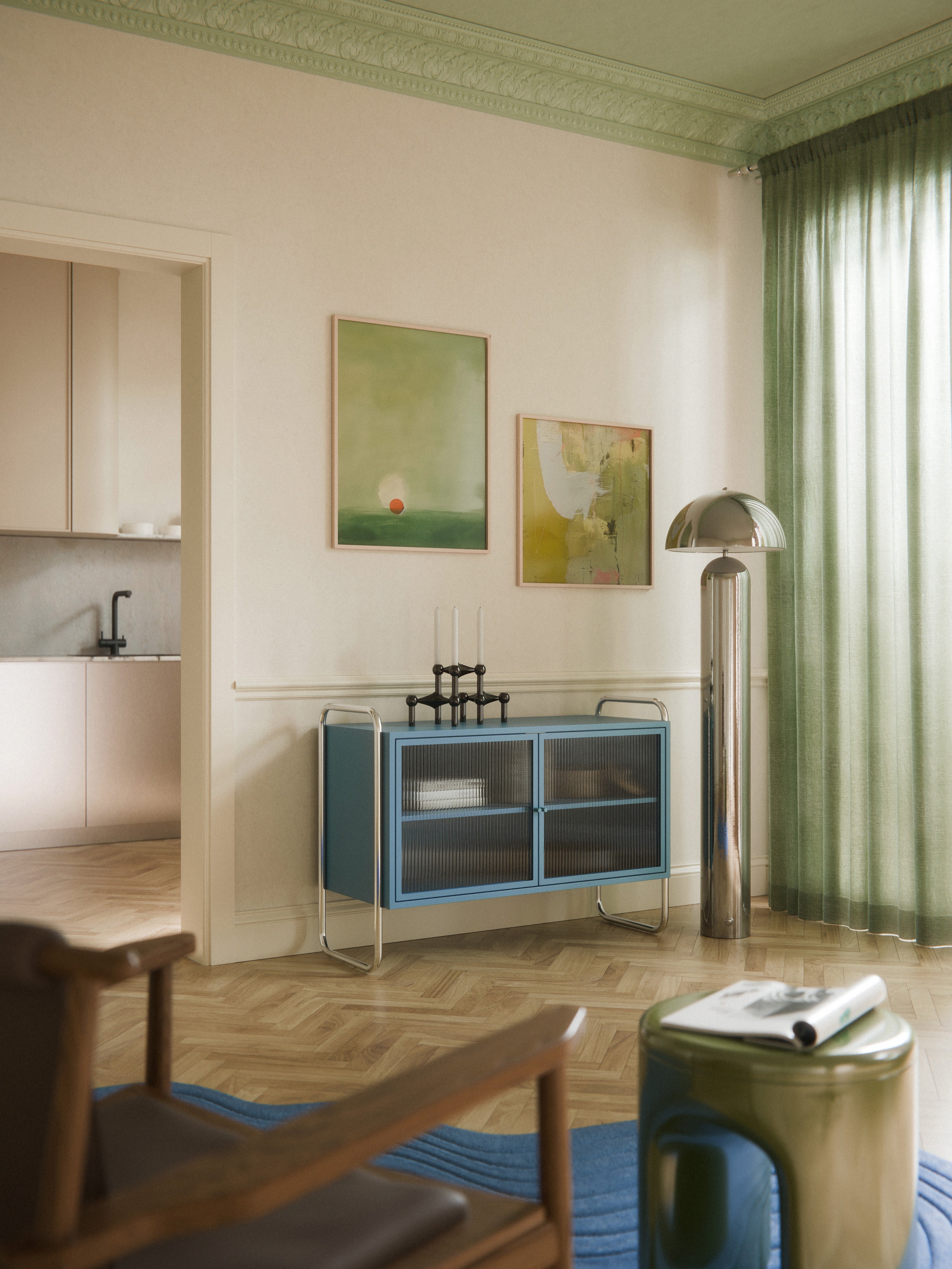 Metall-Sideboard Robyn mit Glas-Front