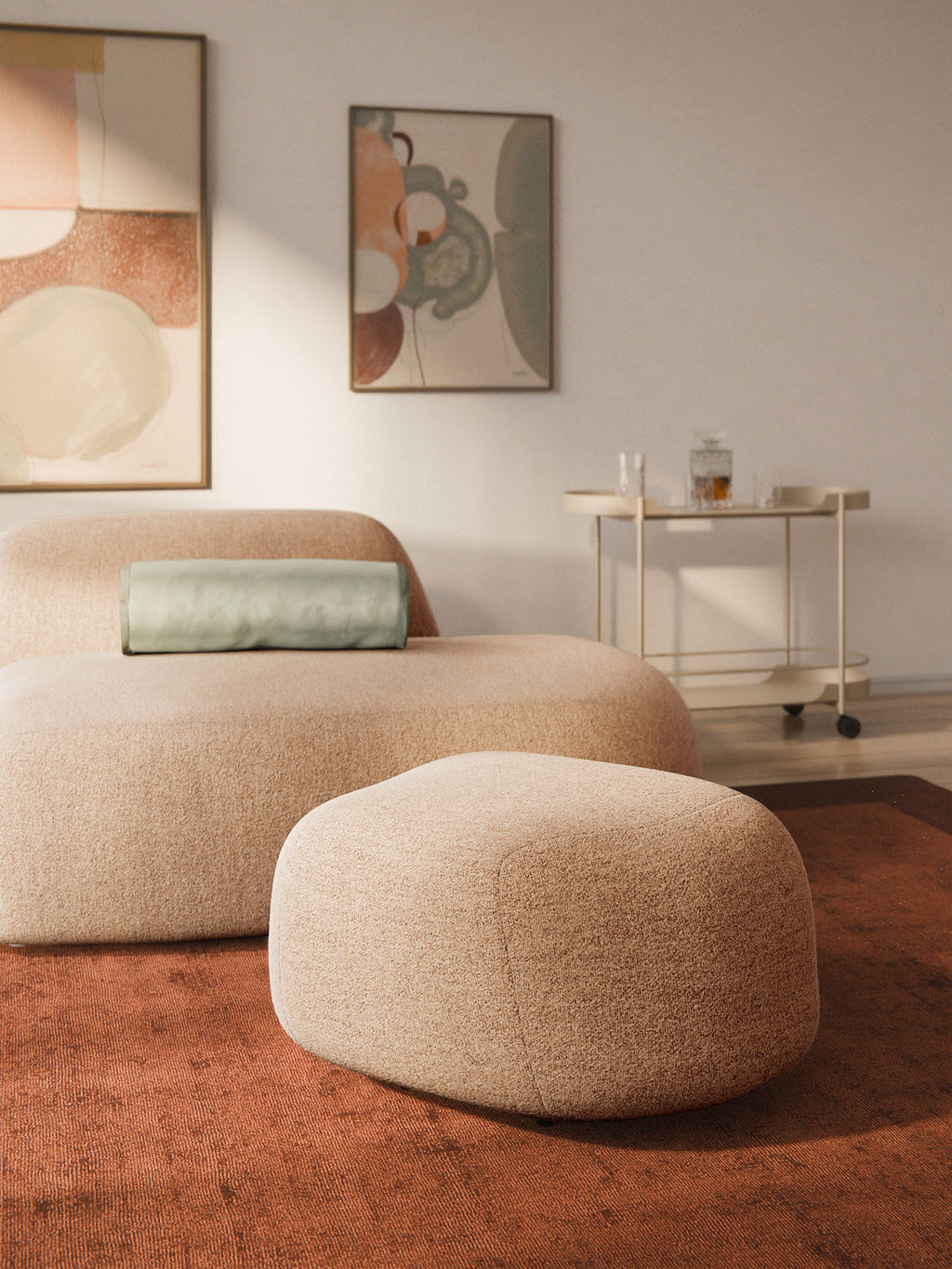 Ovaler Bouclé-Sofa-Hocker Wolke