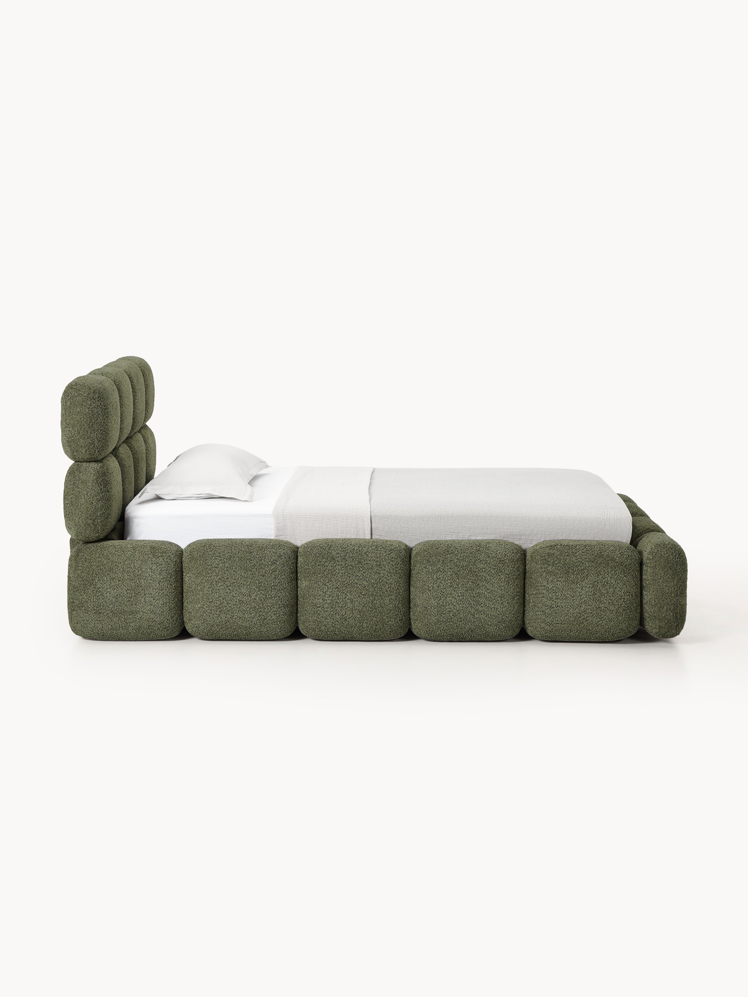 Einzelbett Tayla mit Stauraum aus Teddy-Bouclé