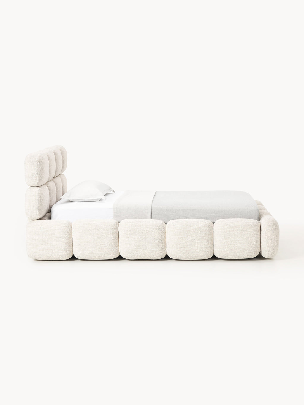 Einzelbett Tayla mit Stauraum aus Teddy-Bouclé