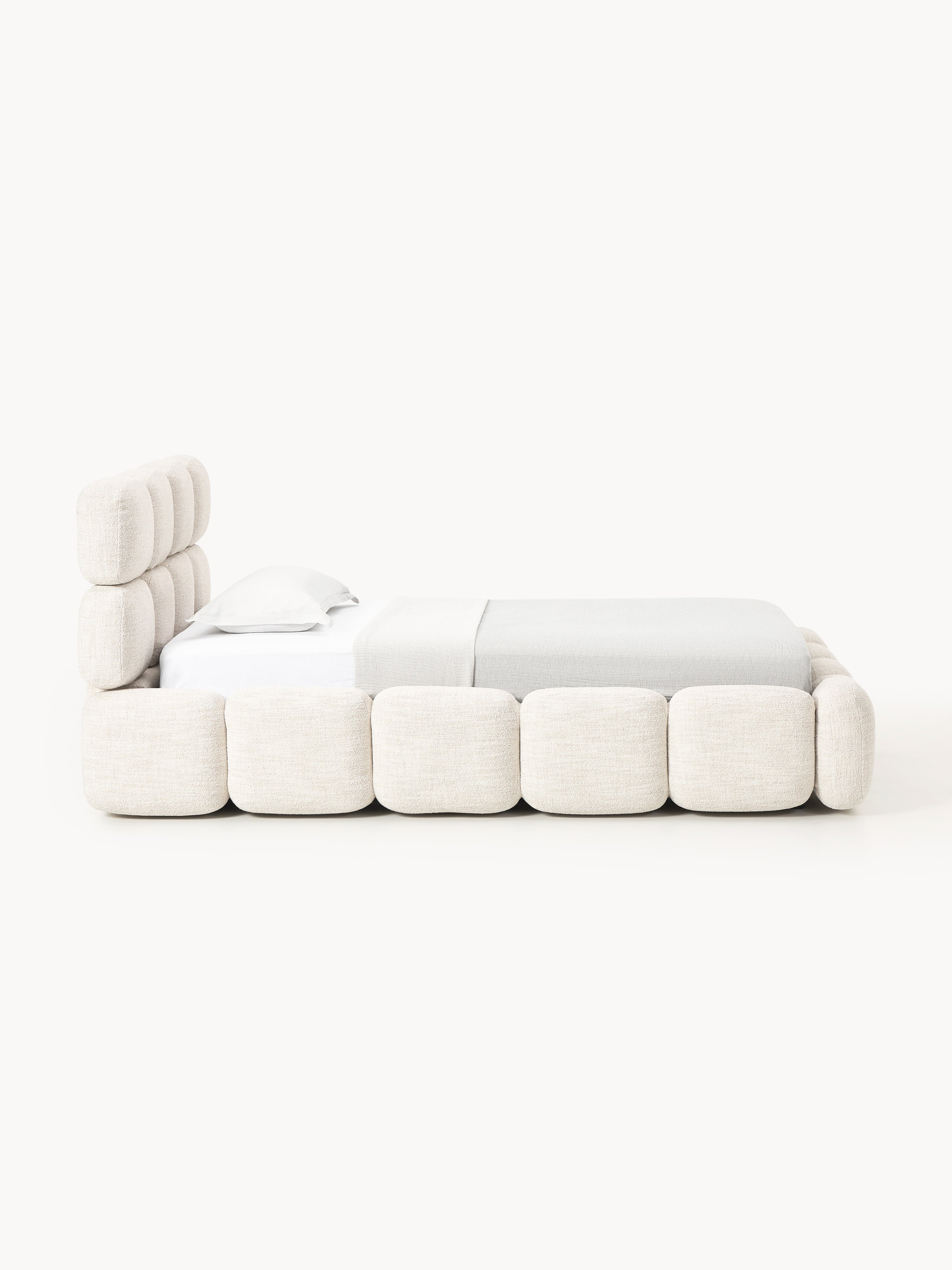 Einzelbett Tayla mit Stauraum aus Teddy-Bouclé