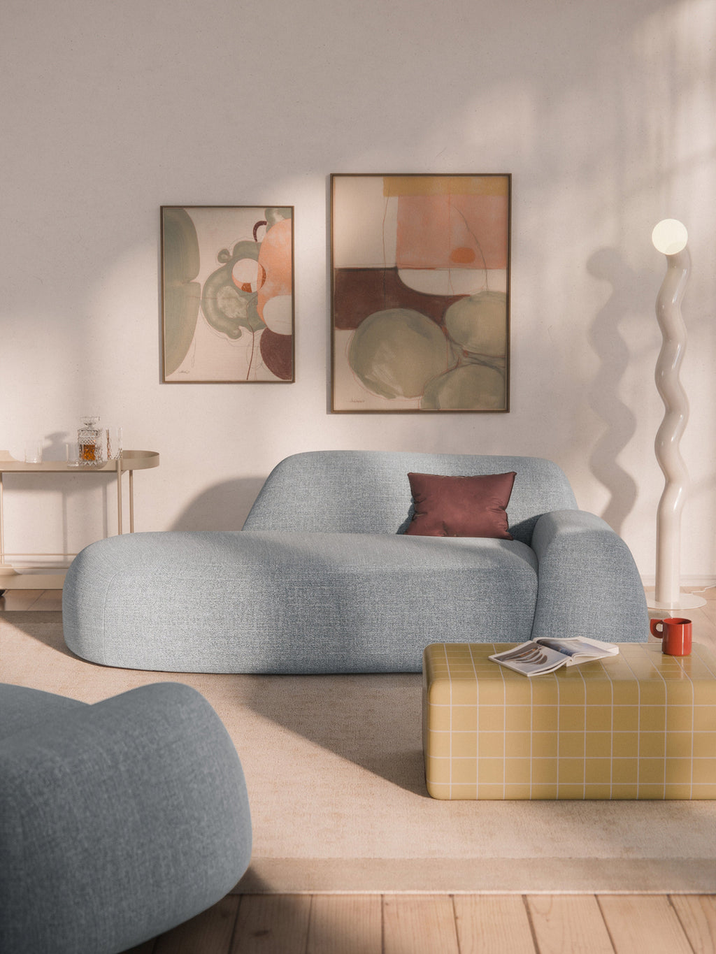 Bouclé-Sofa Wolke (2-Sitzer) mit Chaiselongue