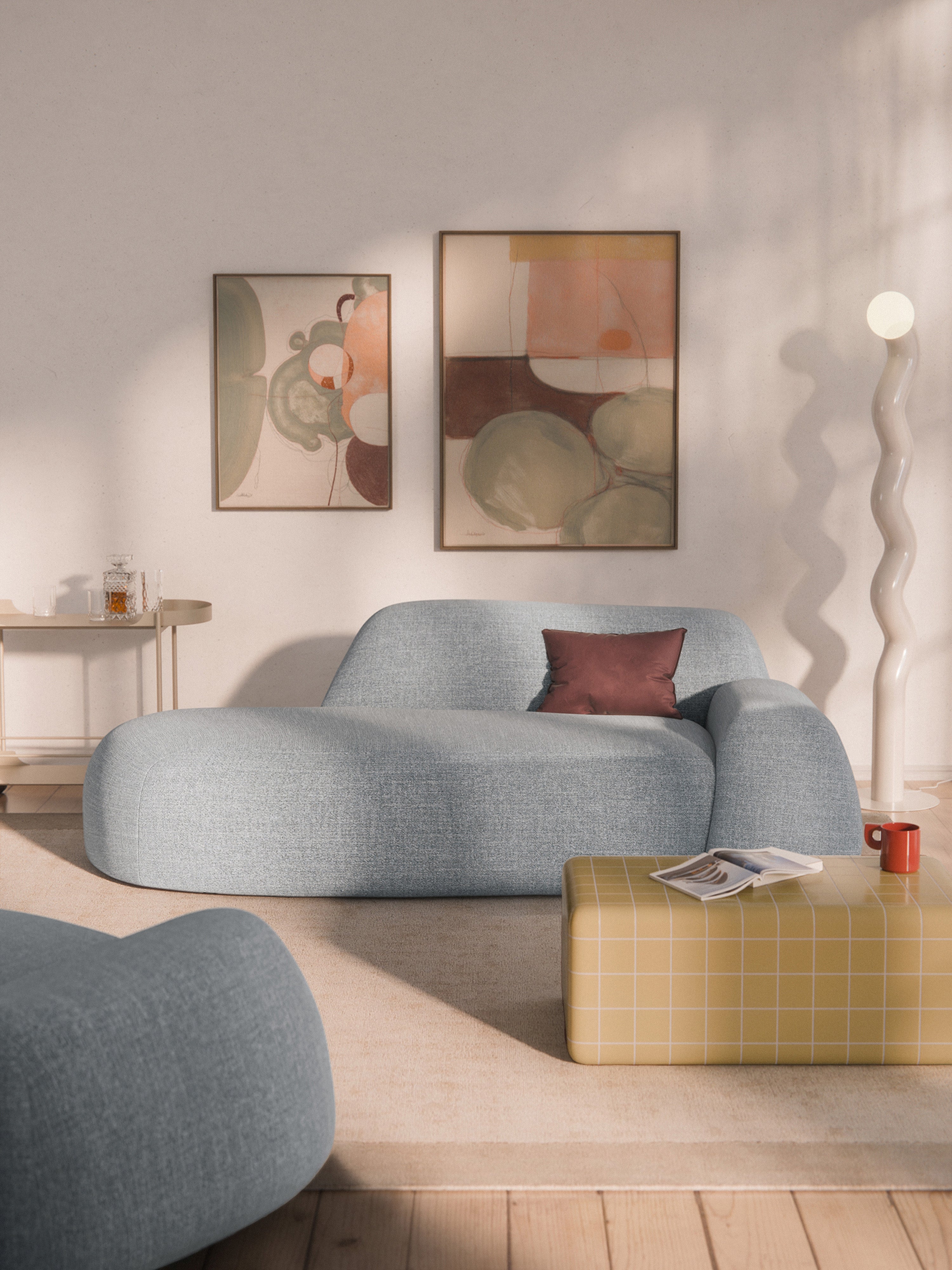 Bouclé-Sofa Wolke (2-Sitzer) mit Chaiselongue