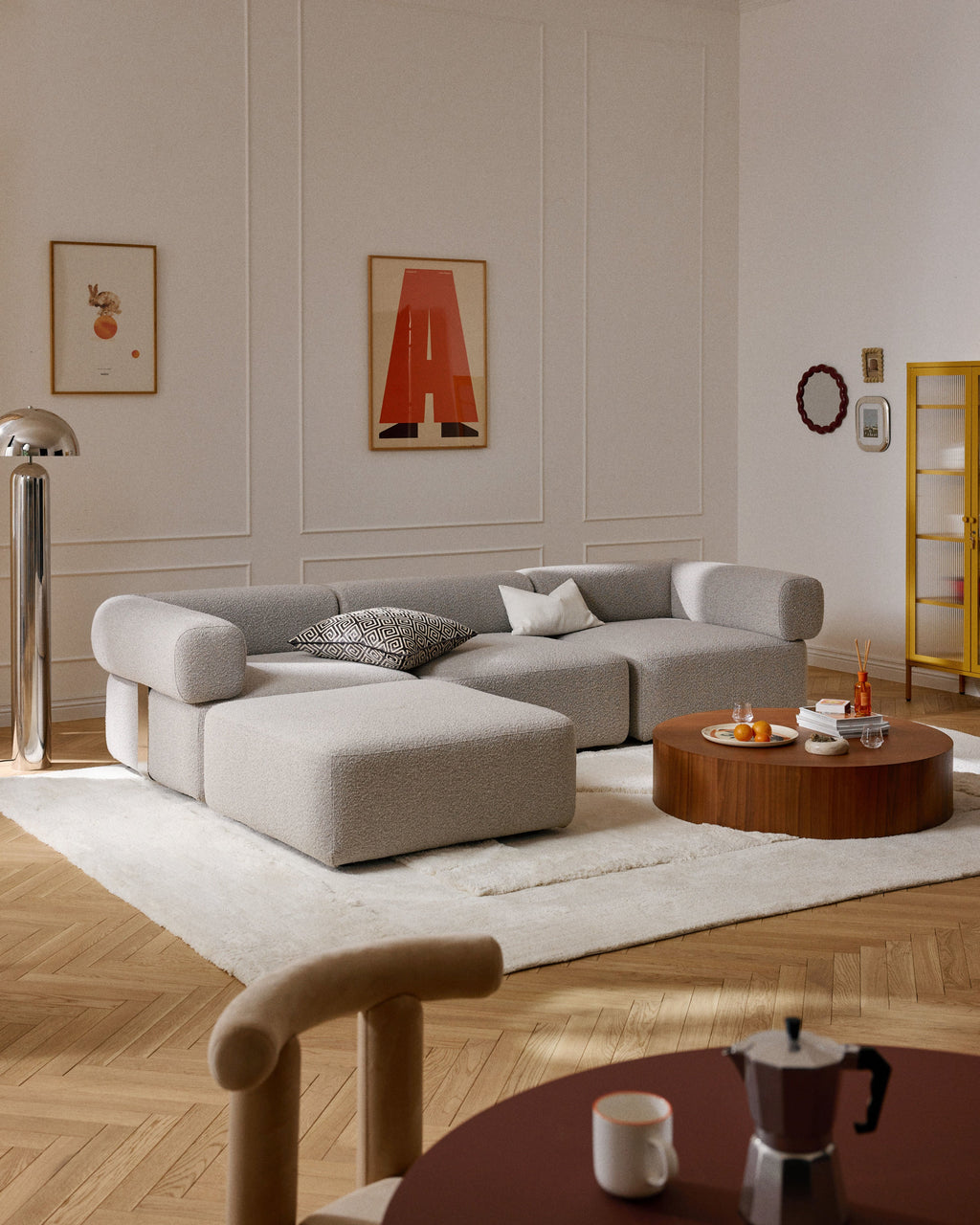 Bouclé-Sofa-Hocker Anton