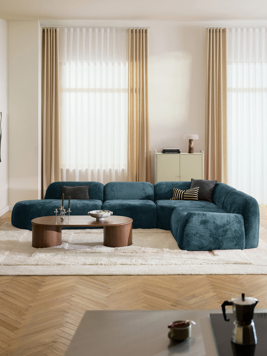 XL Modulares Teddy-Bouclé-Ecksofa Wolke mit Chaiselongue