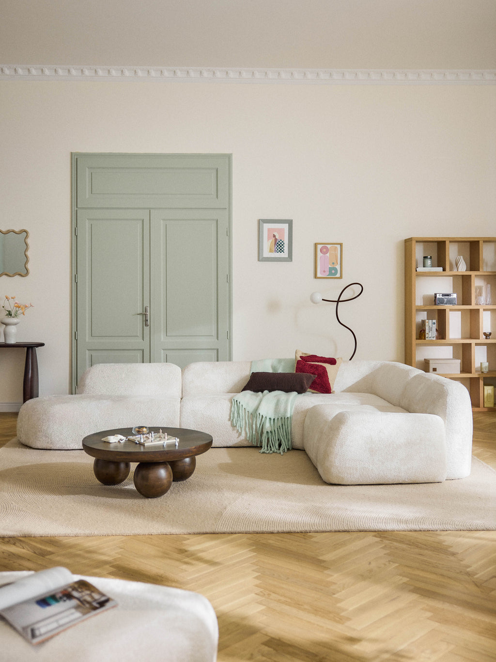 XL Modulares Teddy-Bouclé-Ecksofa Wolke mit Chaiselongue