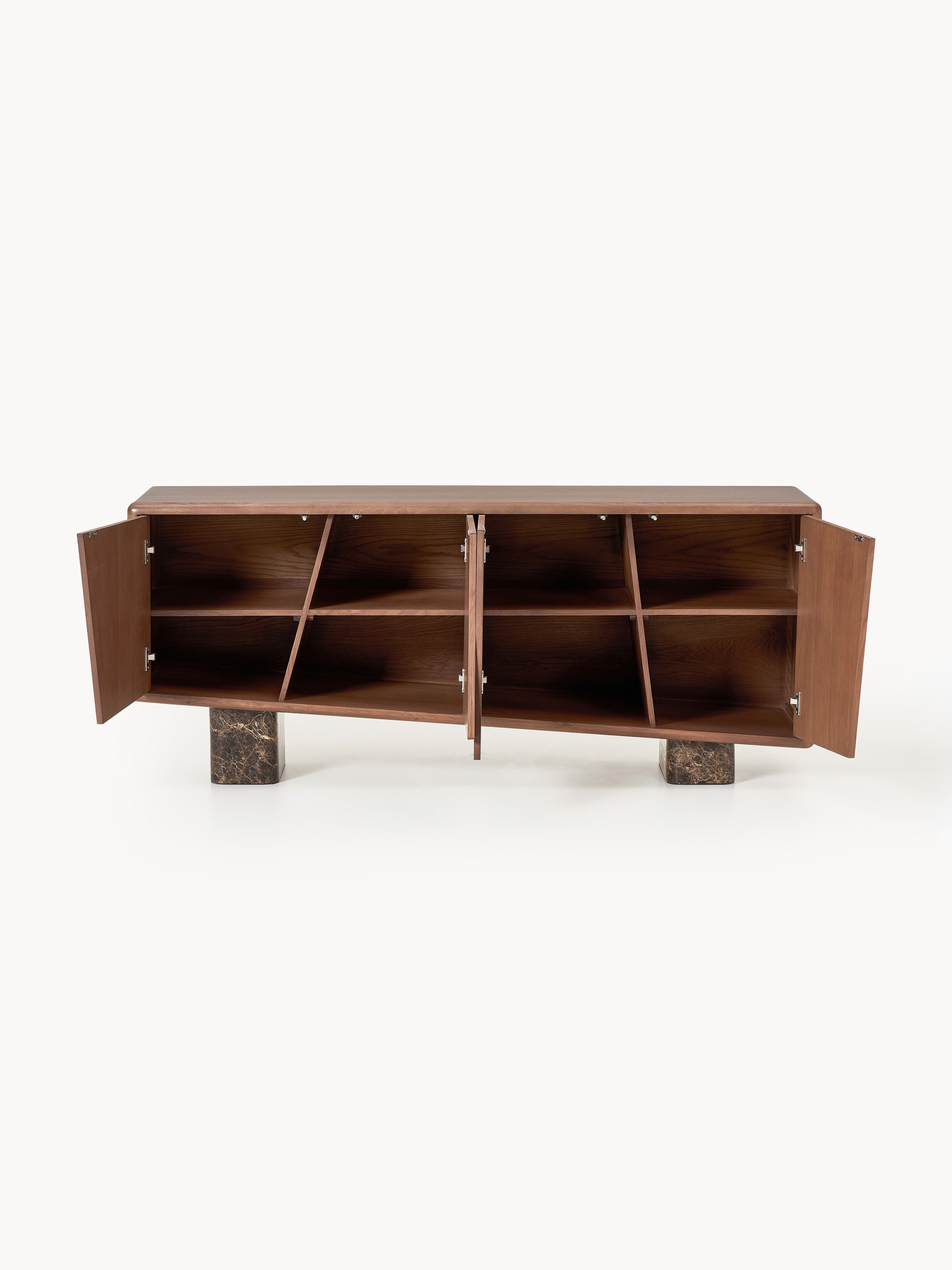 Holz-Sideboard Tundra mit Emperador-Marmorbeinen