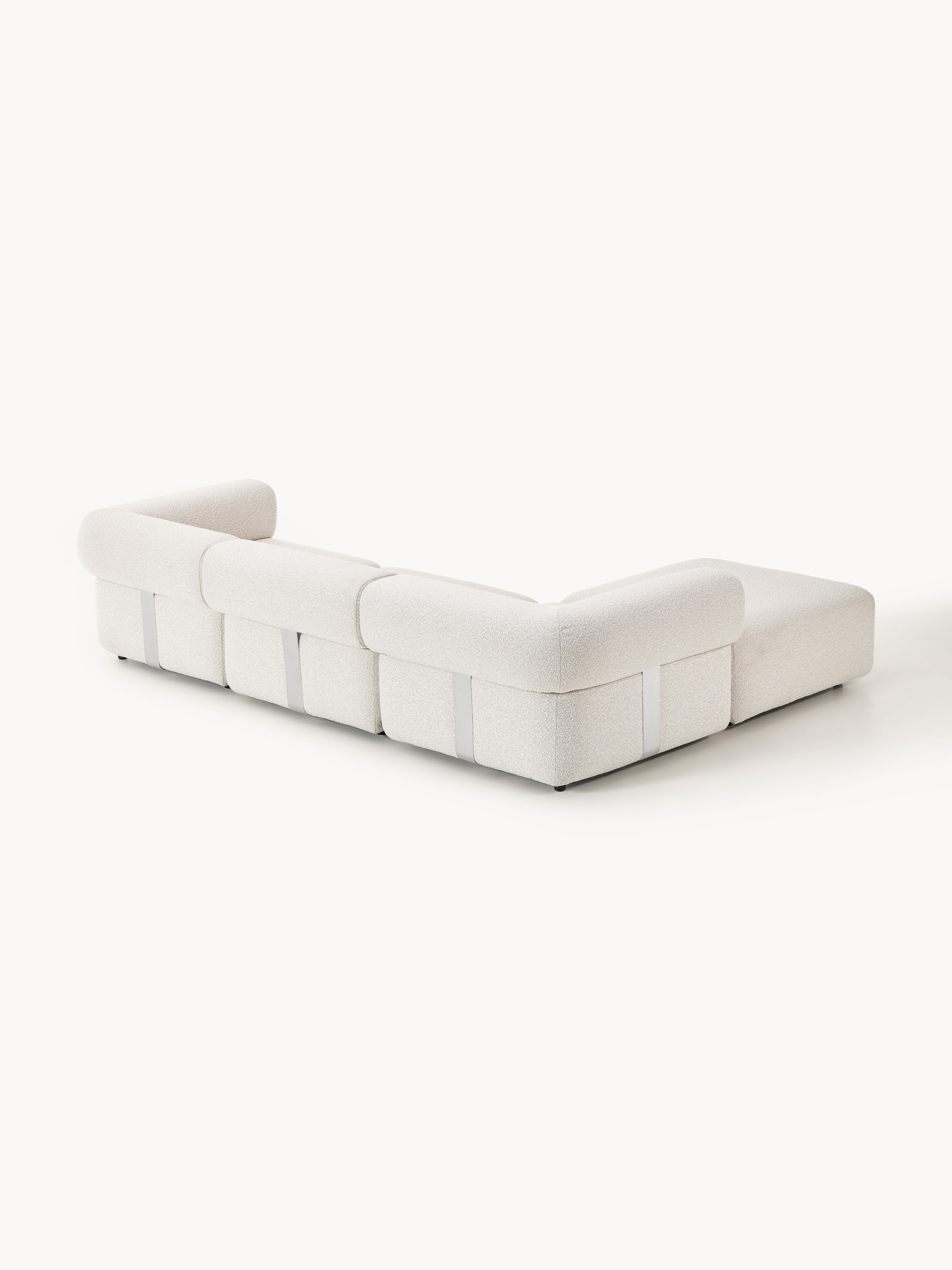 Modulares Bouclé-Sofa Anton (4-Sitzer) mit Hocker (links/rechts)