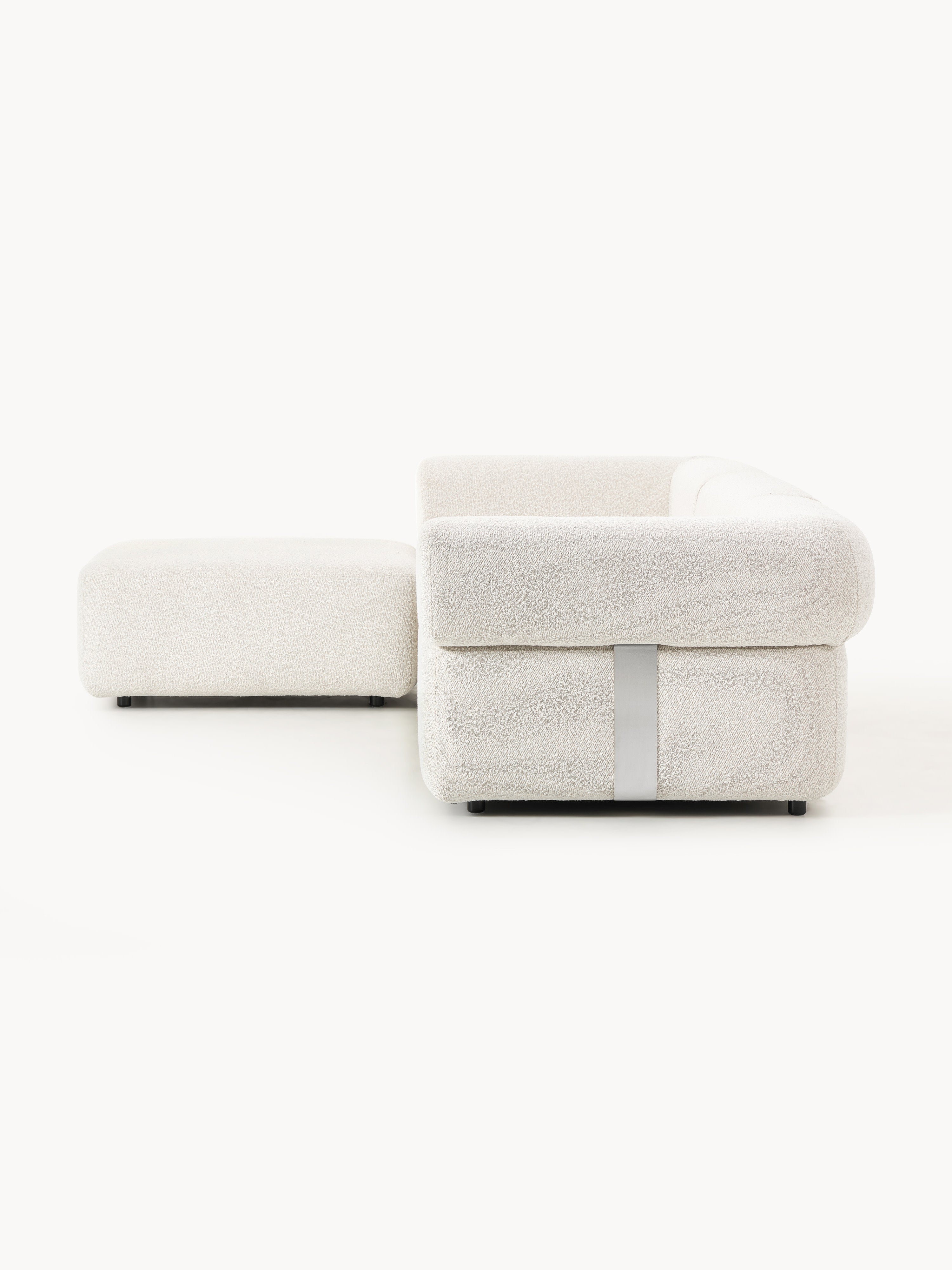 Modulares Bouclé-Sofa Anton (4-Sitzer) mit Hocker (links/rechts)