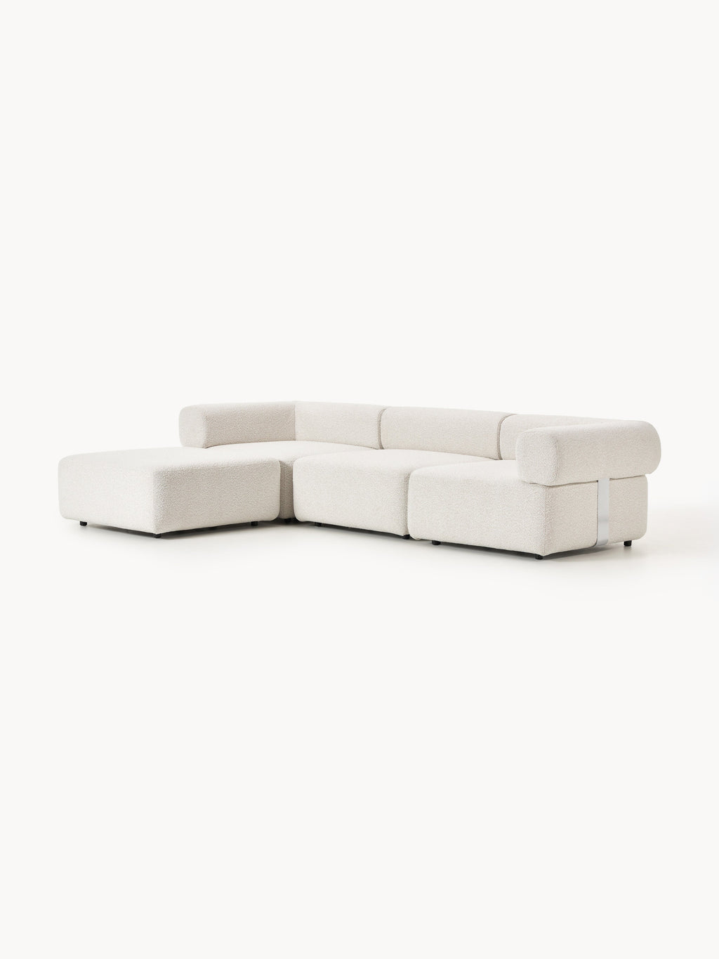 Modulares Bouclé-Sofa Anton (4-Sitzer) mit Hocker (links/rechts)