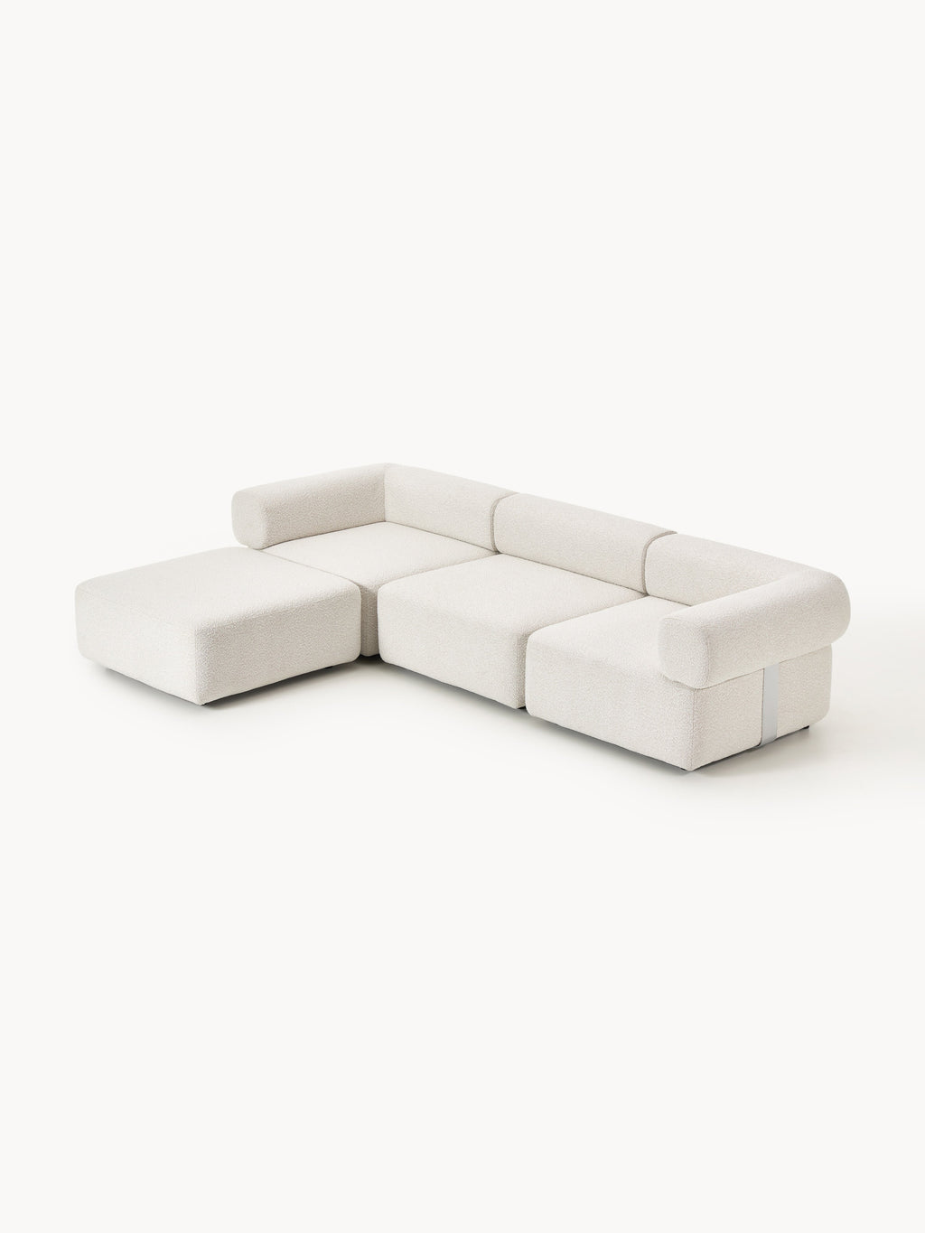 Modulares Bouclé-Sofa Anton (4-Sitzer) mit Hocker (links/rechts)